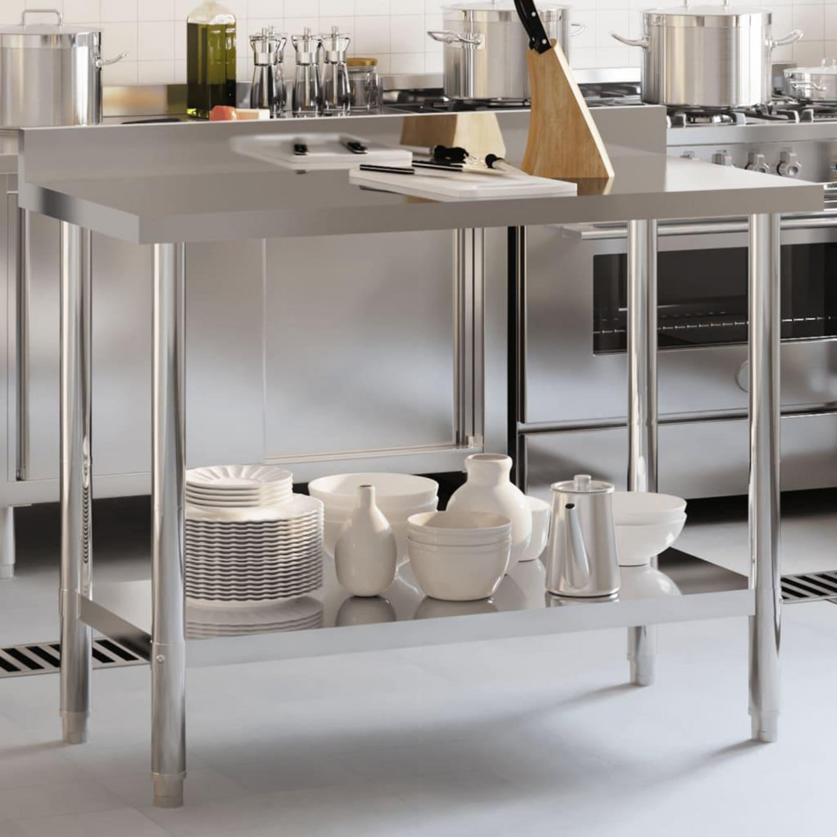 VIDAXL Table de travail de cuisine avec dosseret 110x55x93 cm inox
