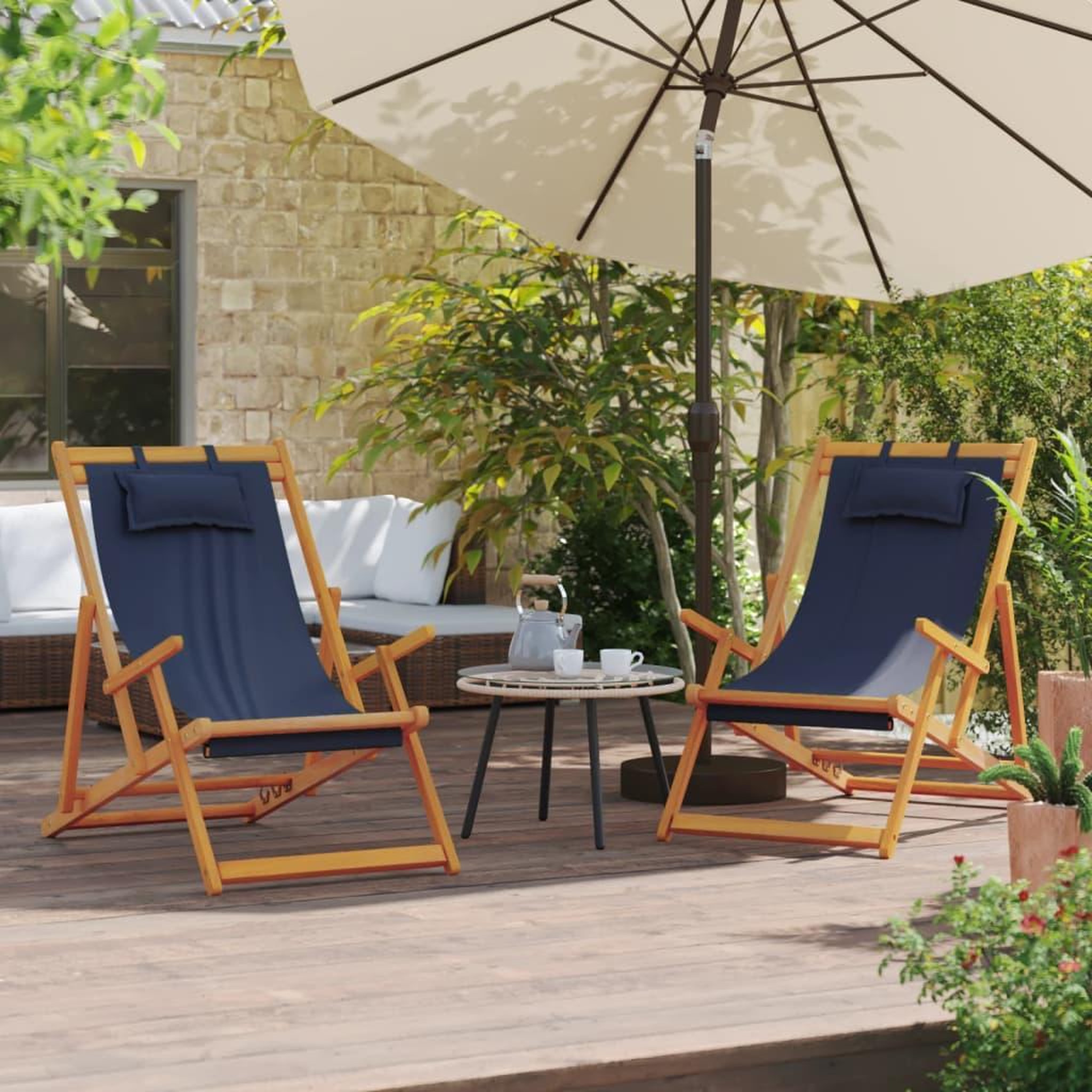 VIDAXL Chaises de plage pliables lot de 2 bleu tissu