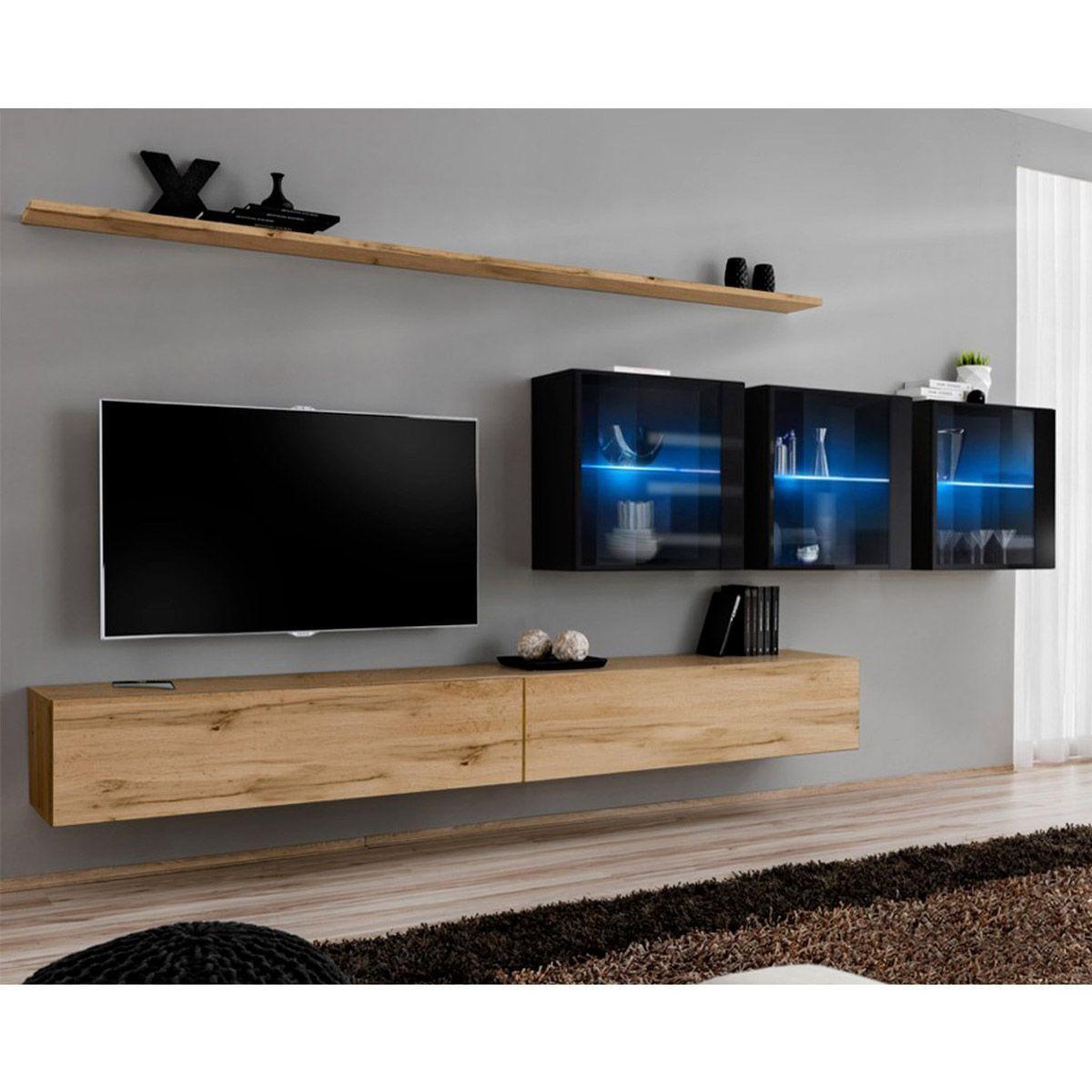 Paris Prix Meuble tv mural design  switch xvii  340cm naturel & noir