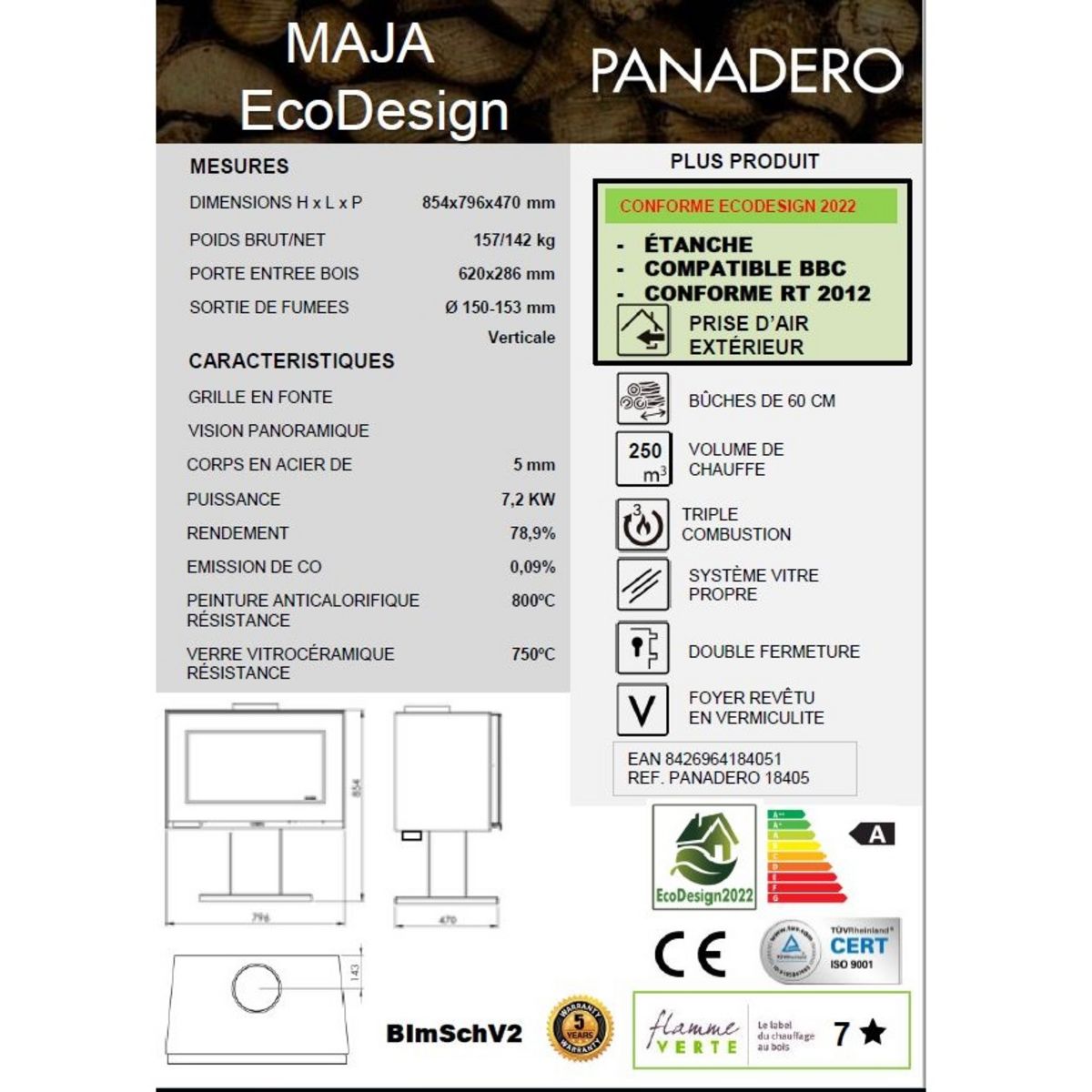 PANADERO Poêle à bois MAJA Ecodesign