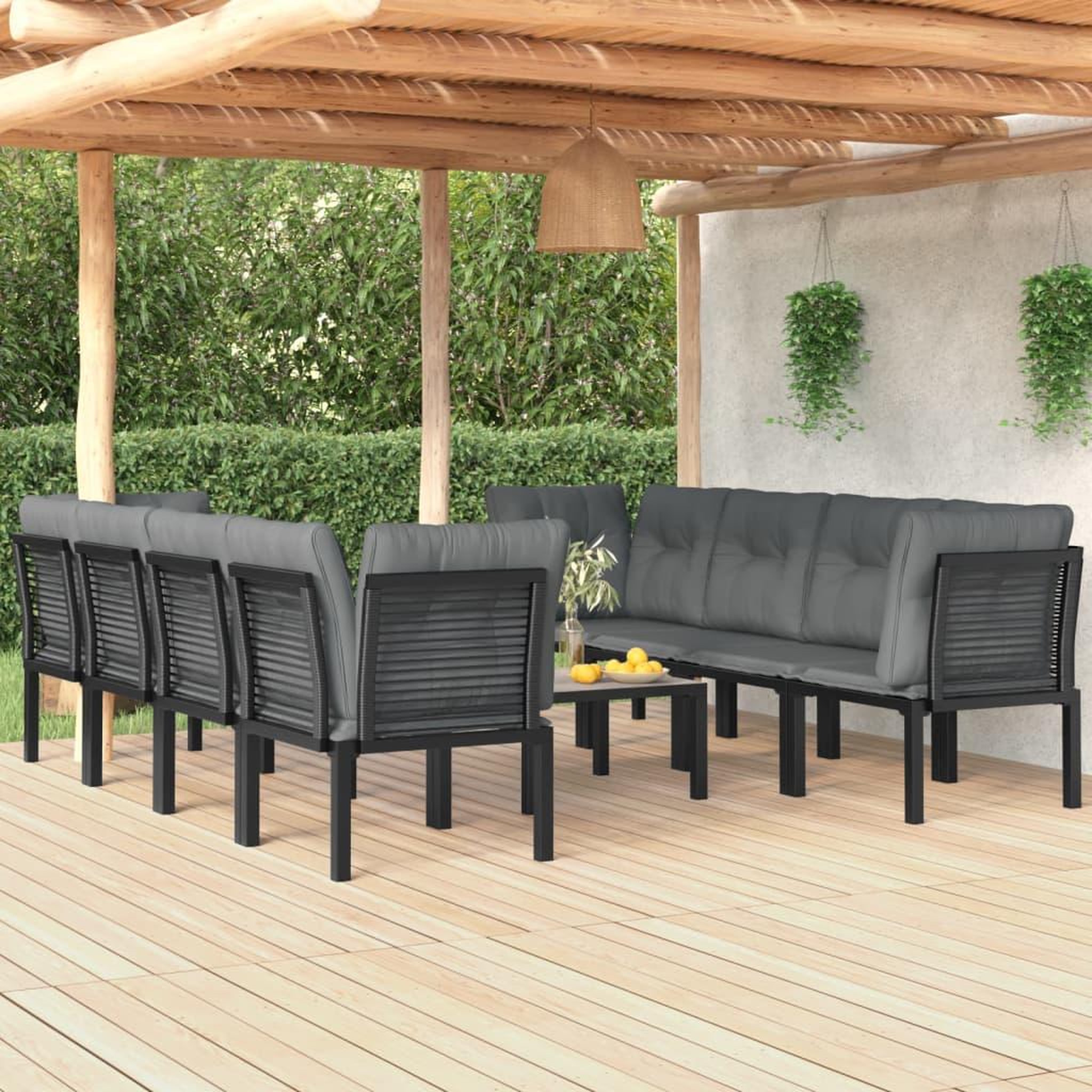 Voir la diapositive 2 : VIDAXL Salon de jardin 9 pcs noir et gris resine tressee