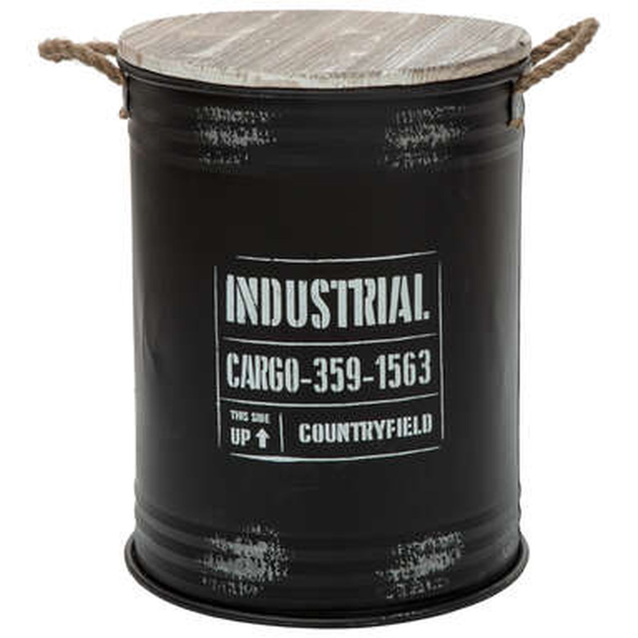 Voir la diapositive 4 : Lot de 3 coffres en forme de bidon Style industriel avec poignées