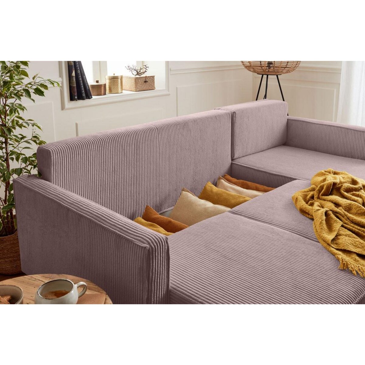 LISA DESIGN Charlie - canapé d'angle réversible - 4 places - convertible avec coffre - en velours côtelé