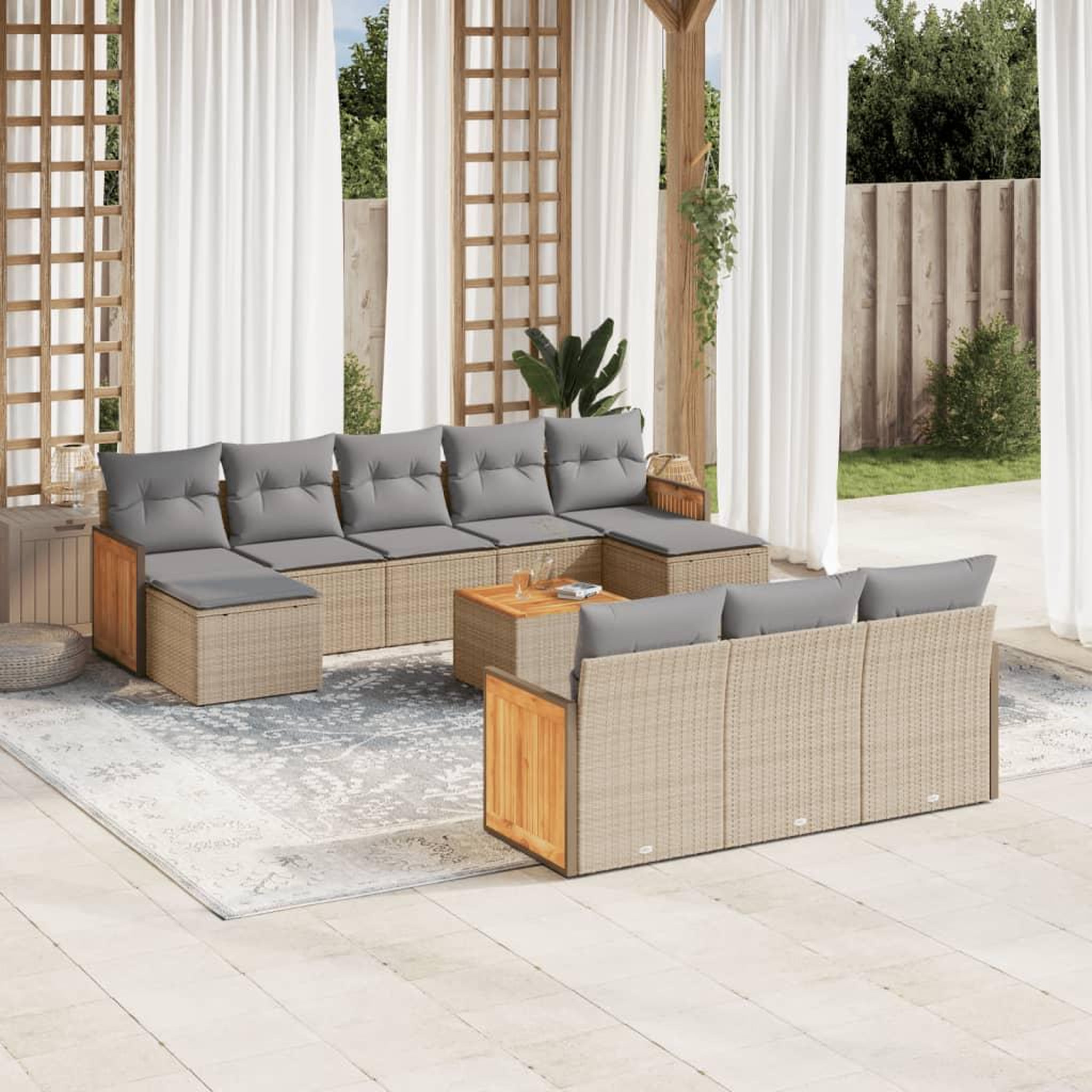 VIDAXL Salon de jardin 11 pcs avec coussins beige resine tressee