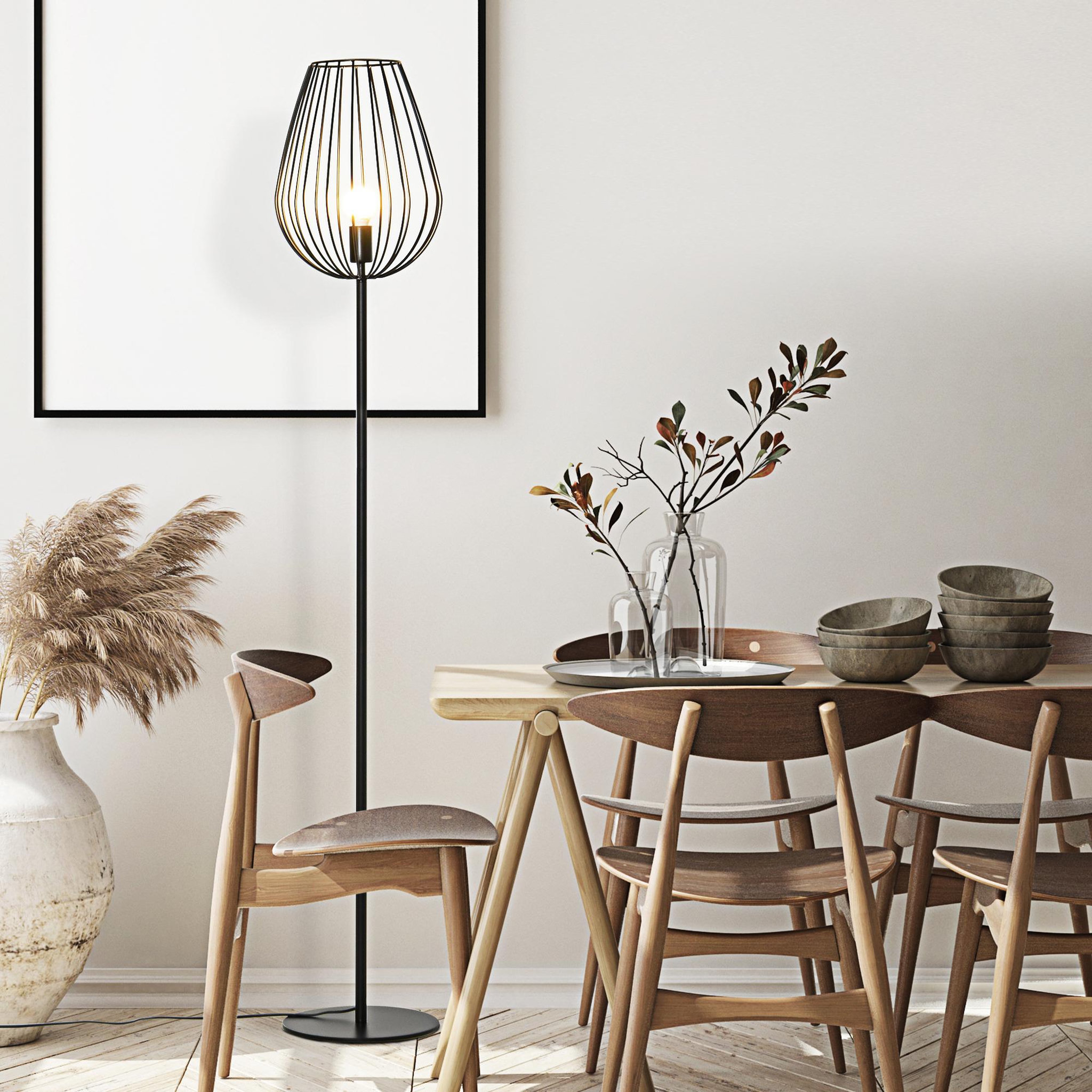 Voir la diapositive 2 : HOMCOM Lampadaire design industriel metal filaire ampoule E27 40 W max. 27,5 x 27,5 x 159 cm noir