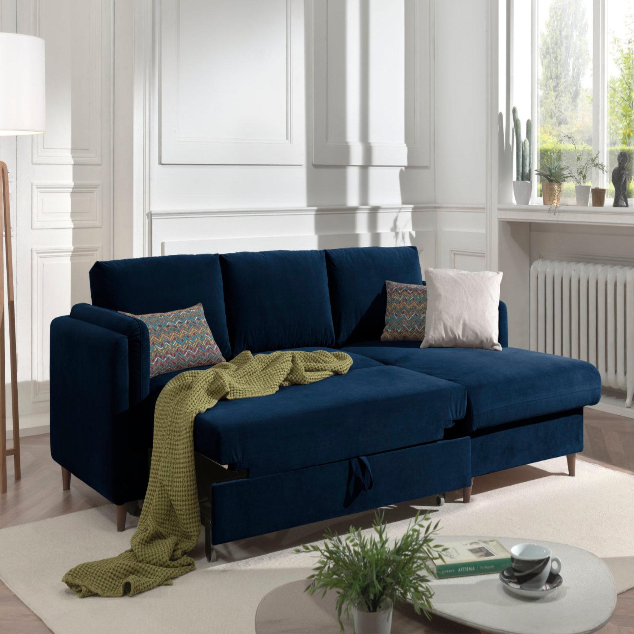 Voir la diapositive 3 : BEST MOBILIER Brooke - canapé d'angle droit - convertible avec coffre - 4 places - en velours