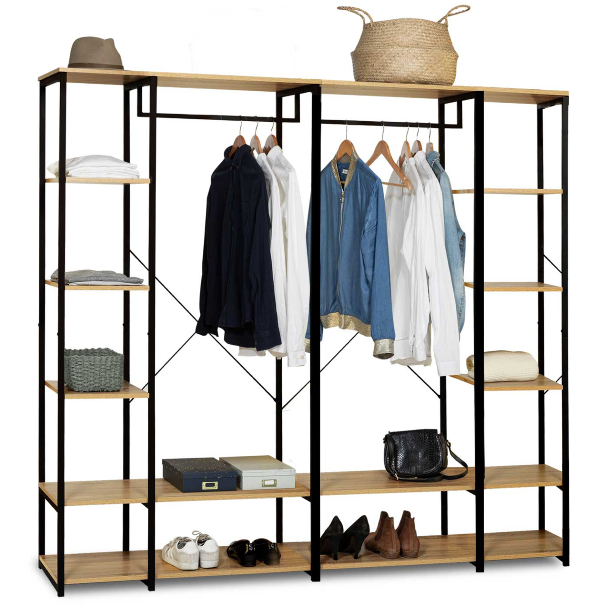 ID MARKET Dressing modulable double penderie étagère l. 180 cm detroit design industriel