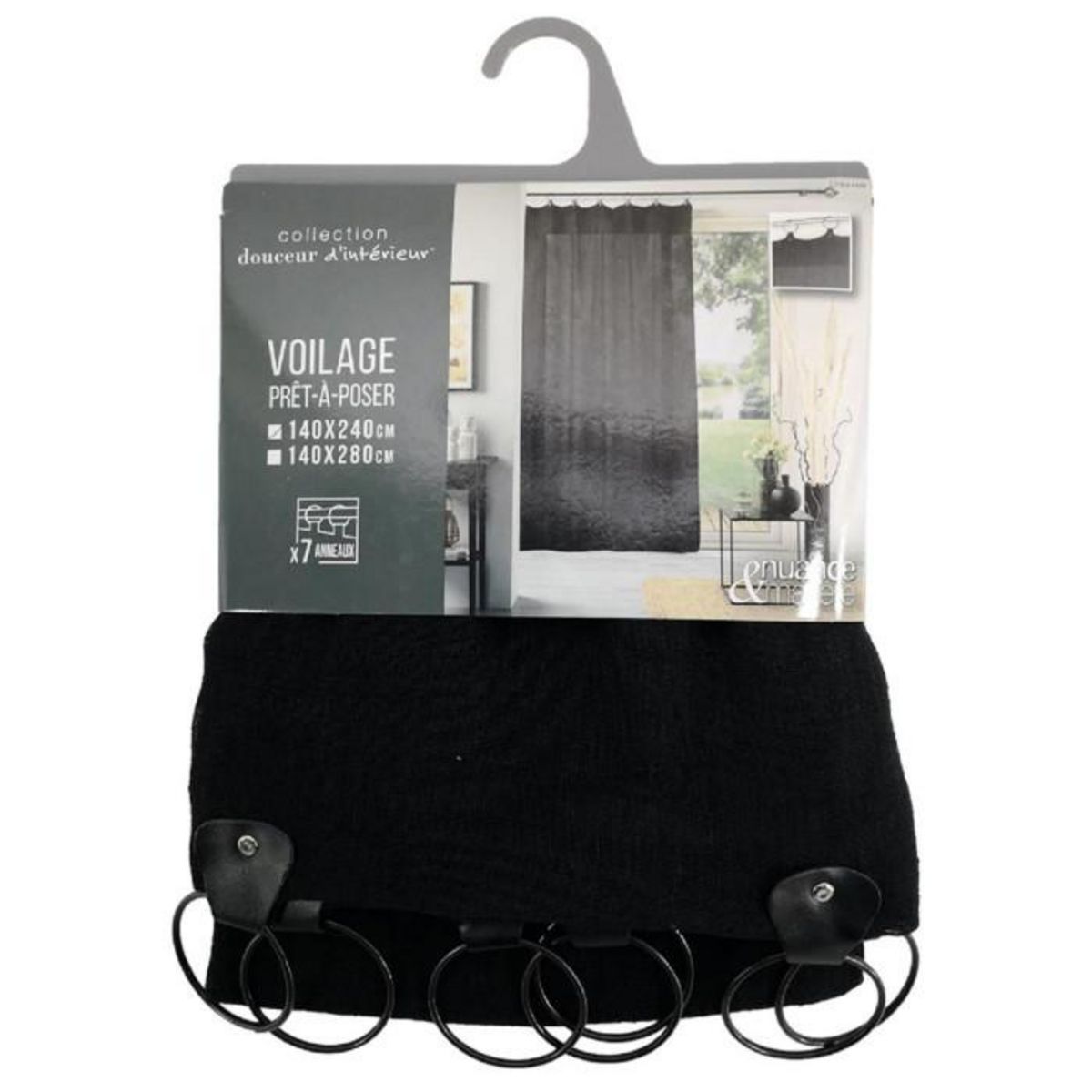 Paris Prix Rideau Voilage à Anneaux  Linka  140x240cm Noir