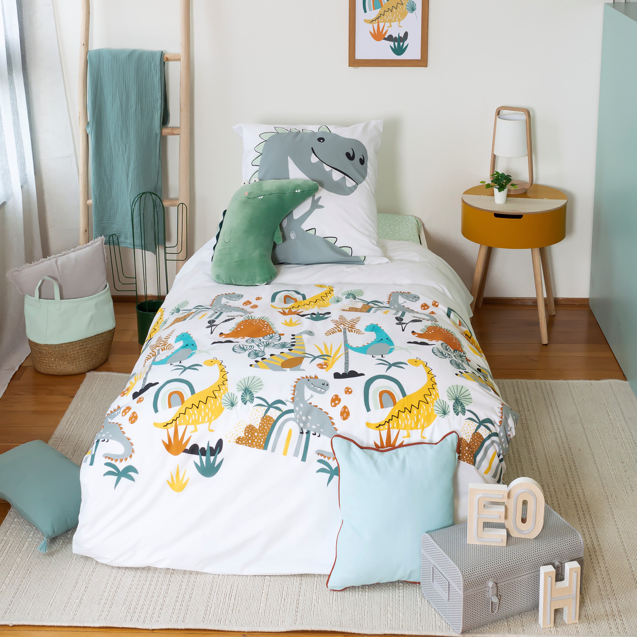 Voir la diapositive 1 : COTE DECO Parure housse de couette enfant coton 57 fils JURASSIK
