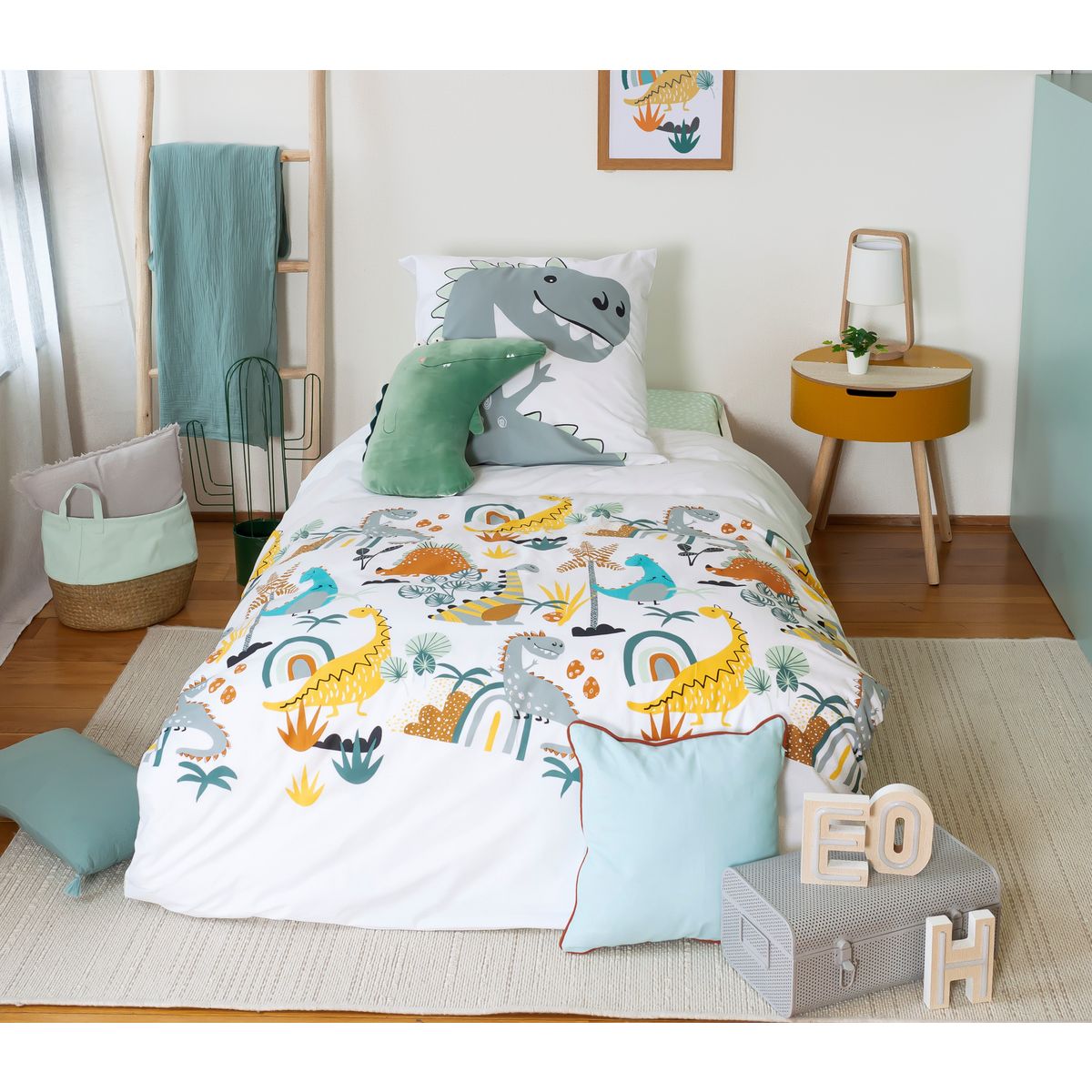 COTE DECO Parure housse de couette enfant coton 57 fils JURASSIK