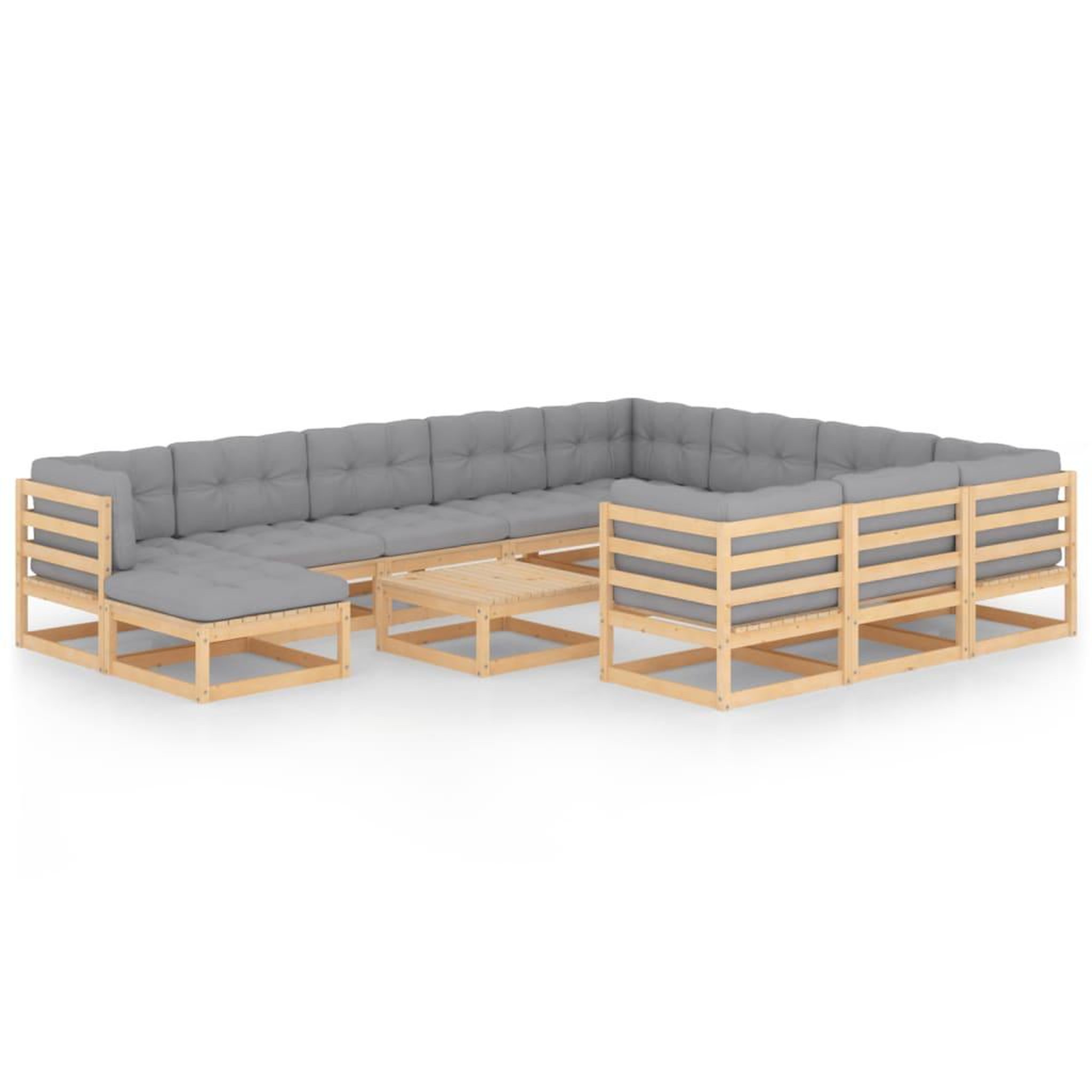 Voir la diapositive 1 : VIDAXL Salon de jardin 12 pcs avec coussins Bois de pin massif