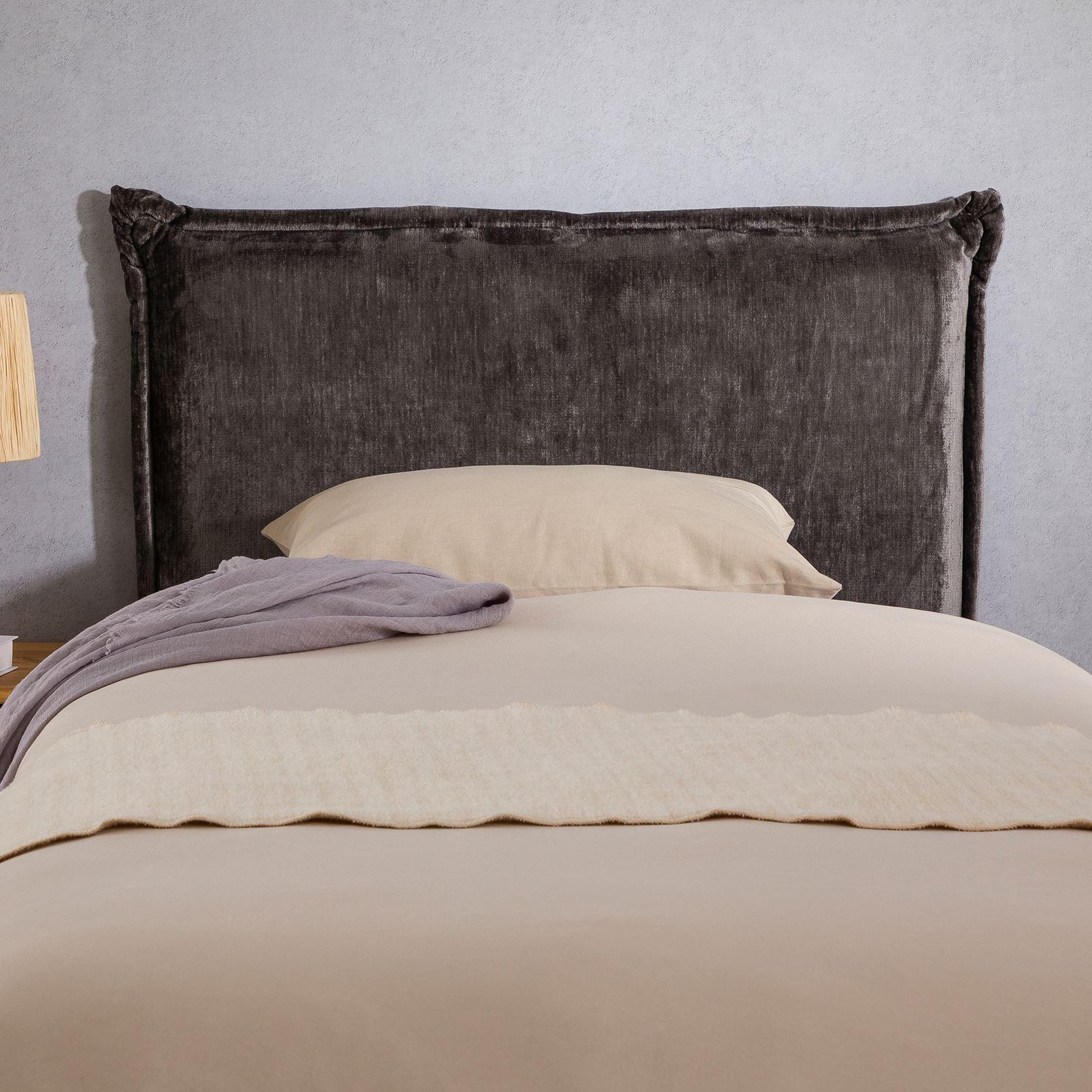 Voir la diapositive 3 : IDIMEX Tête de lit DELMO 90 sur pieds, en tissu