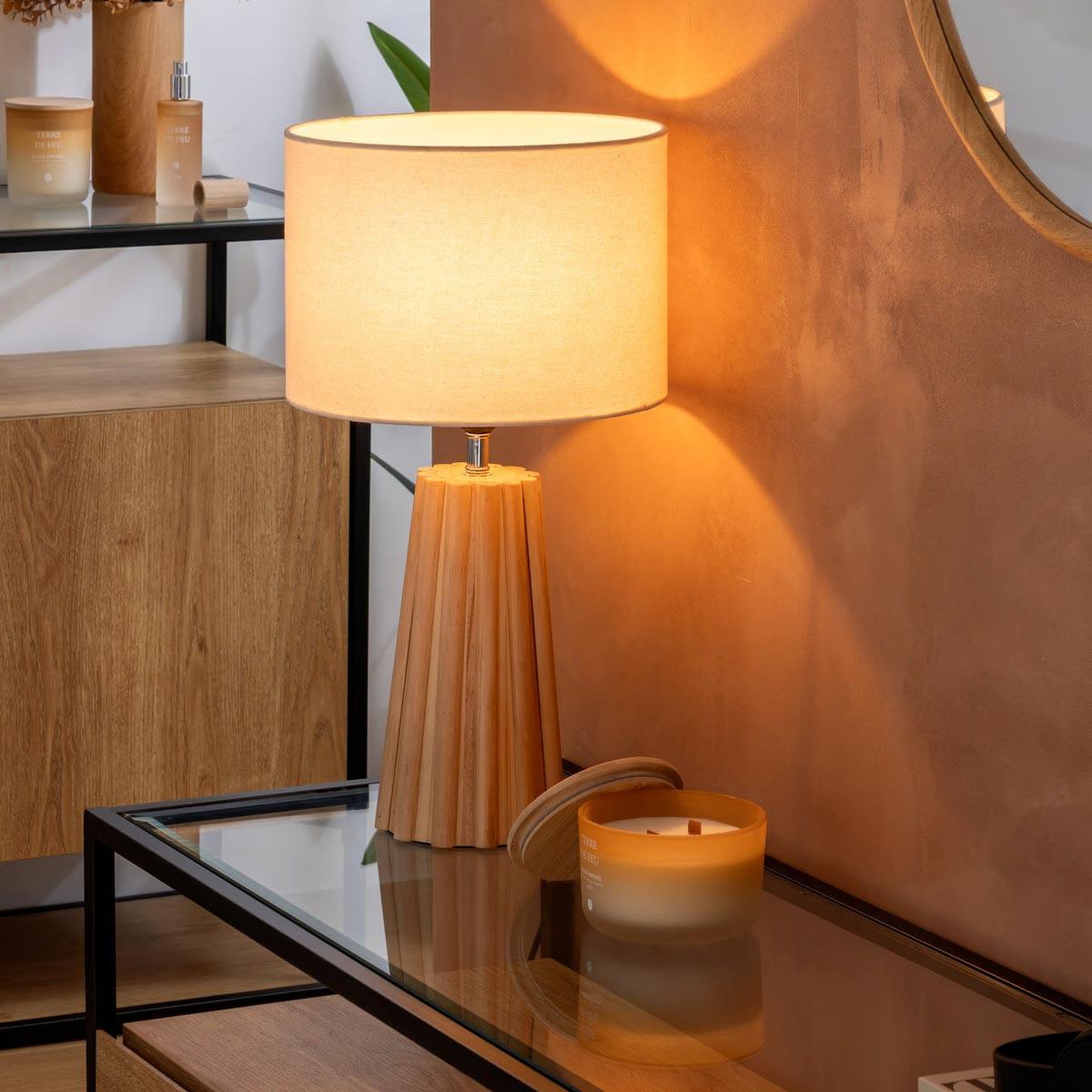 Voir la diapositive 6 : ATMOSPHERA Lampe à poser en bois  adon  53cm naturel