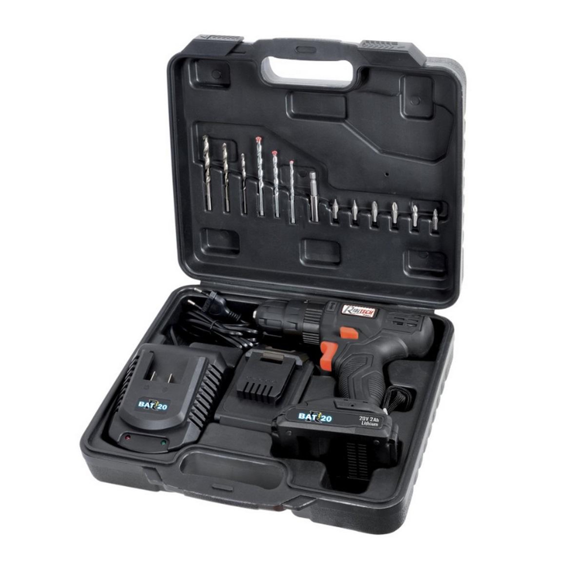 Voir la diapositive 2 : Ribimex Perceuse visseuse 20v noir - prbat20/p