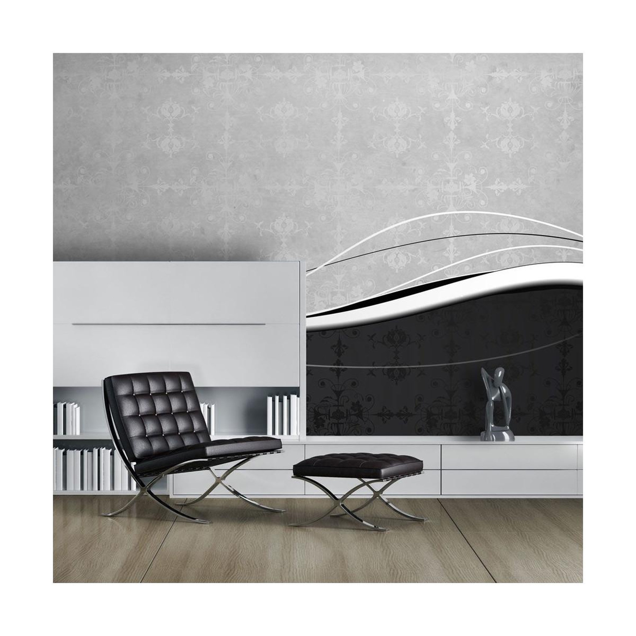 Paris Prix Papier peint  vagues en noir & blanc vintage  270x450cm