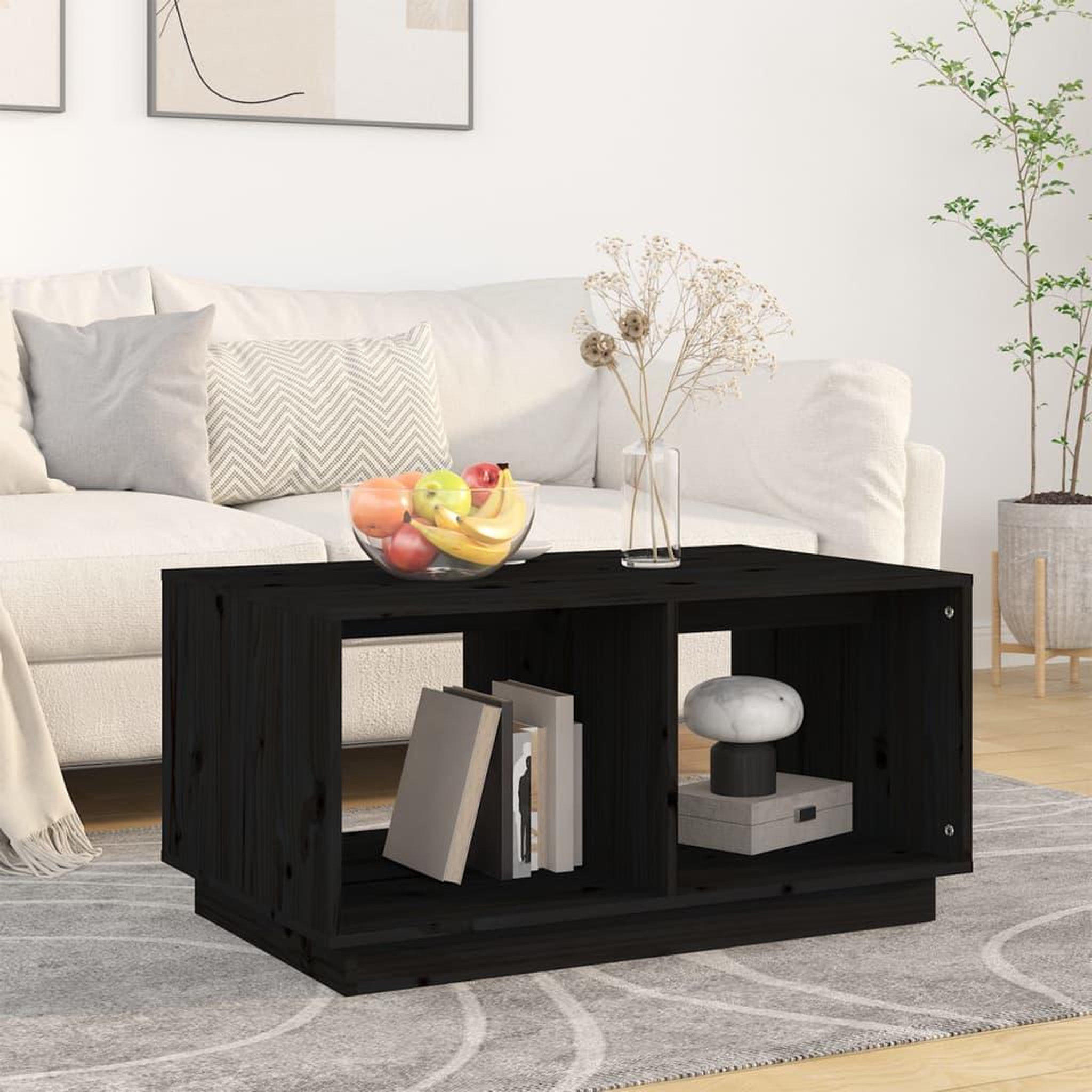 Voir la diapositive 1 : VIDAXL Table basse Noir 80x50x40 cm Bois massif de pin