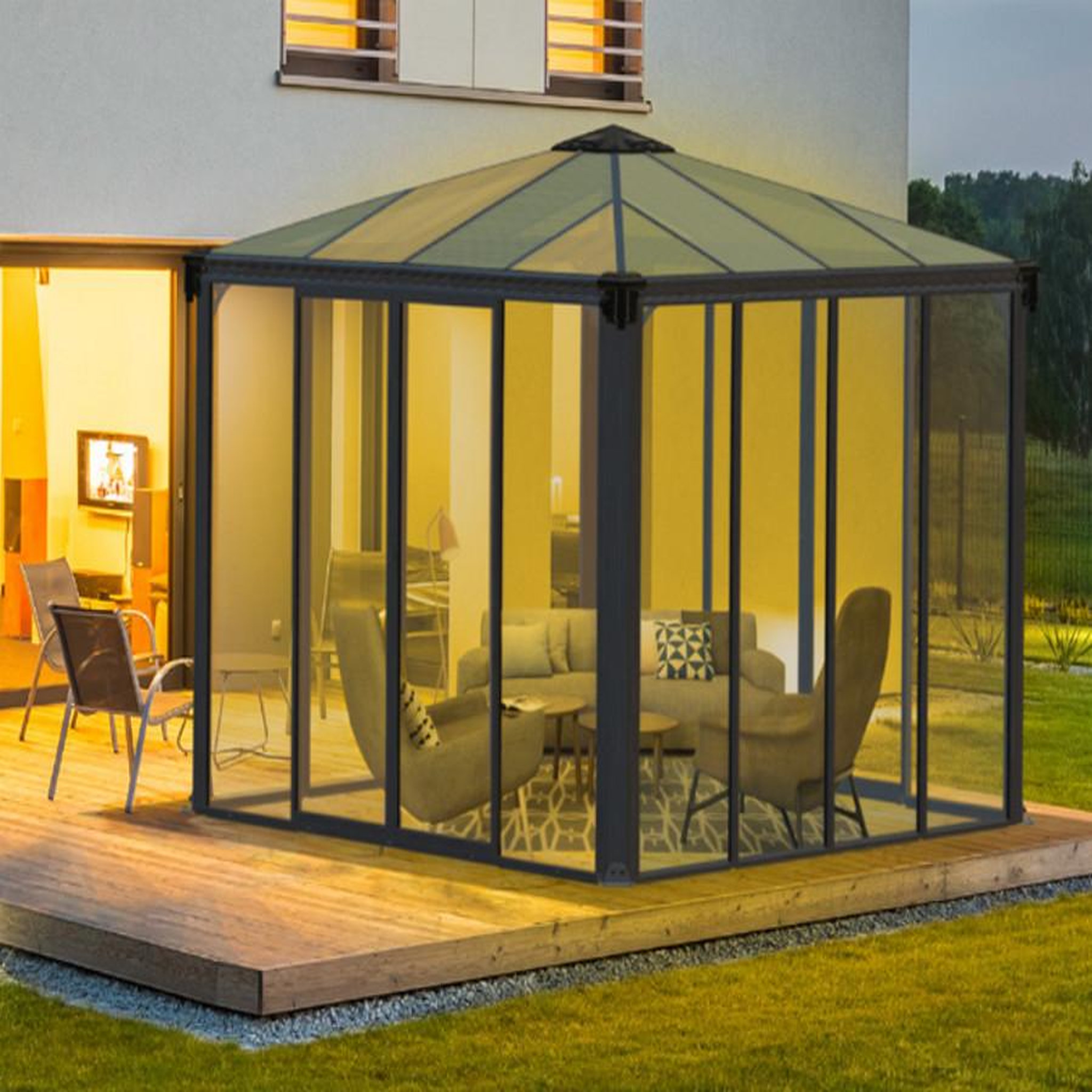 Palram Gazebo tonnelle fermée 8.6m² gris anthracite - 704744