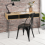Voir la diapositive 3 : ID MARKET Bureau 3 tiroirs vintage NOEMI bois pied épingle