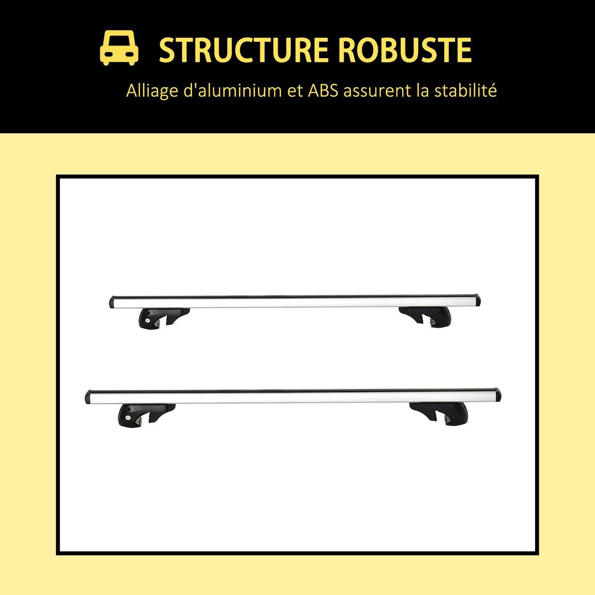 HOMCOM Barres de toit de voiture verrouillables 2 clés fournies dim. 135L x 5,5l x 7H cm aluminium noir