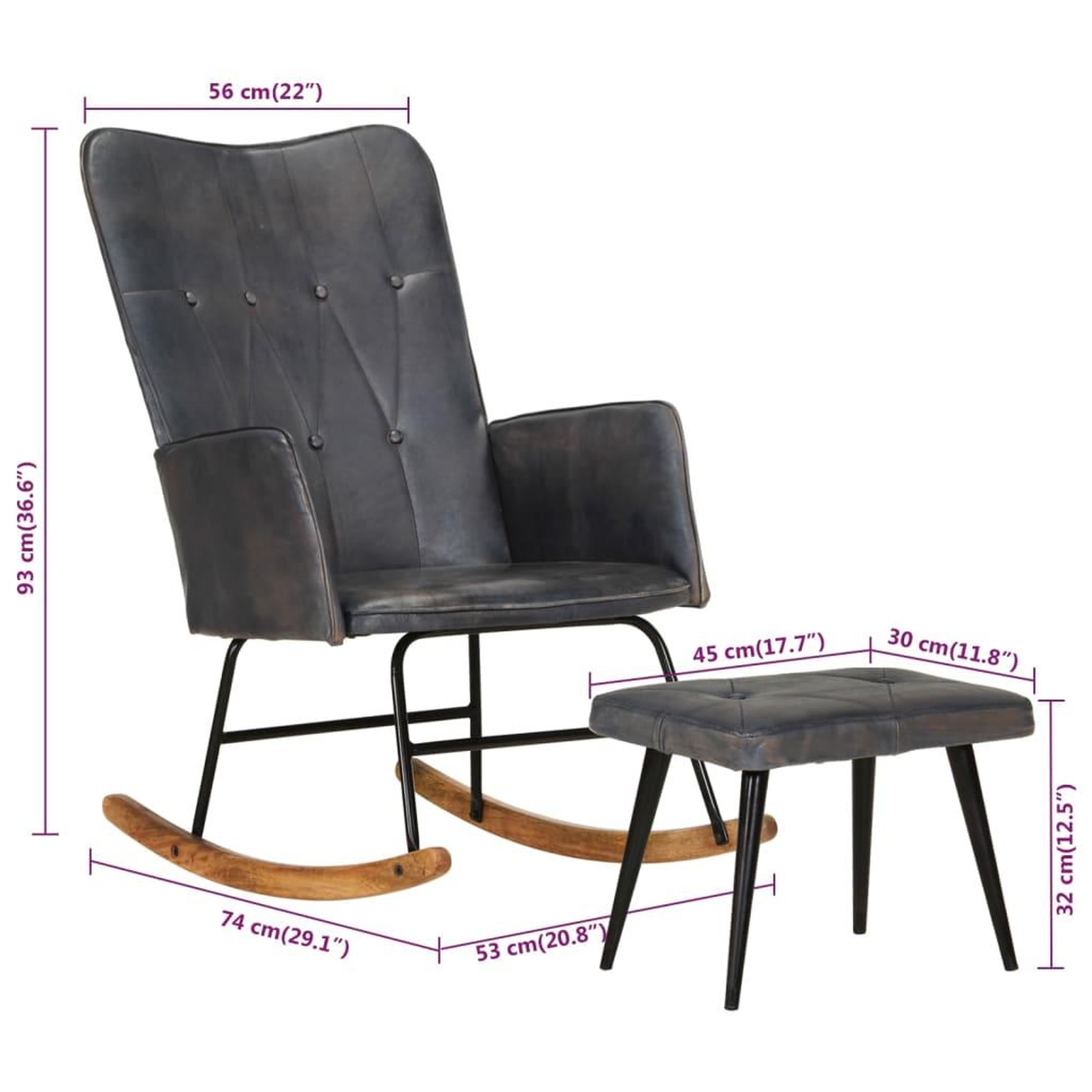 Voir la diapositive 6 : VIDAXL Chaise a bascule avec repose-pied Gris Cuir veritable