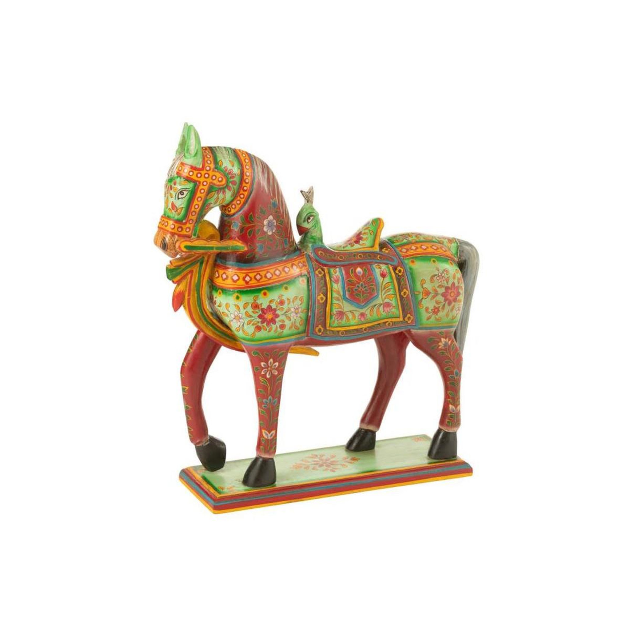 Voir la diapositive 2 : J-LINE Statue cheval en bois  mumbai  58cm multicolore