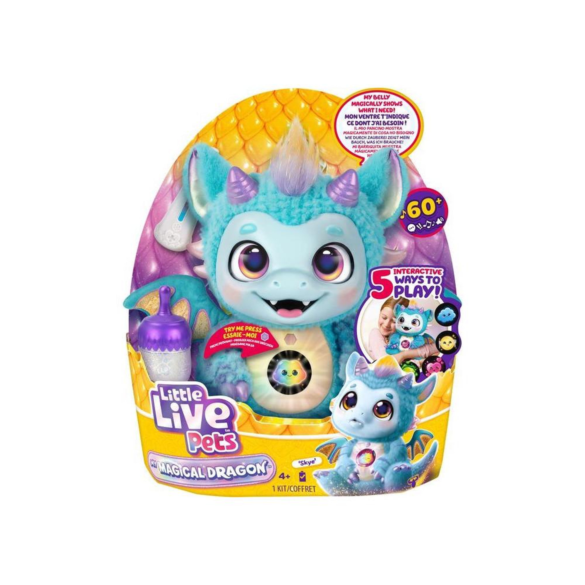 Voir la diapositive 3 : LITTLE LIVE PETS Dragon peluche interactif skye à sons et lumières multicolores, zones lumineuses qui changent de couleur et répondent aux câlins