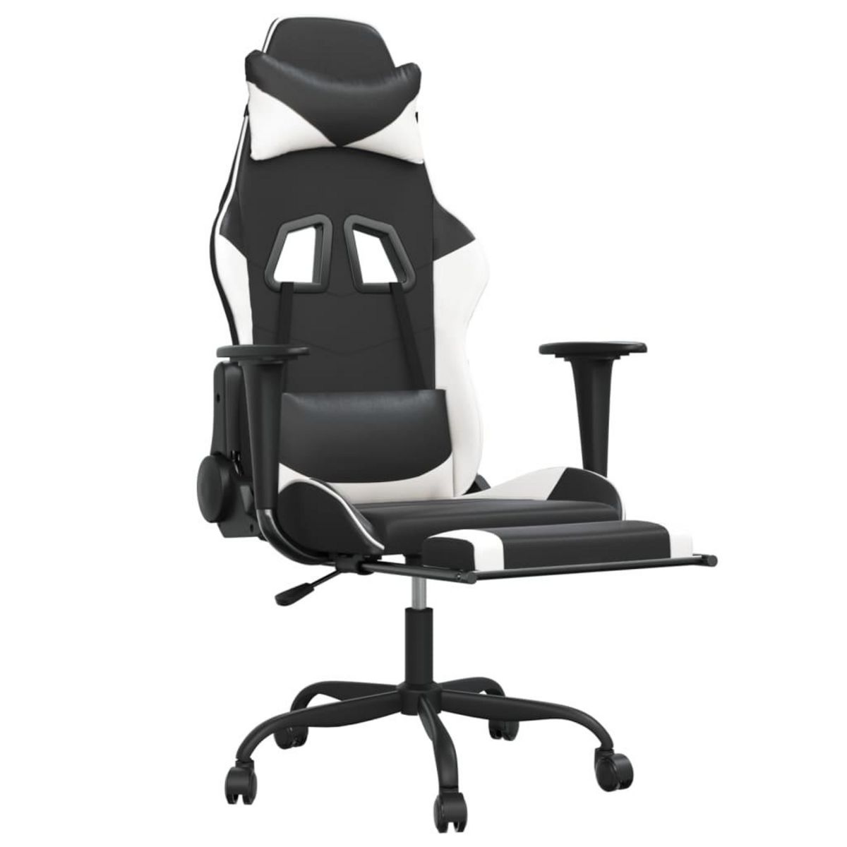 VIDAXL Chaise de jeu de massage avec repose-pied Noir&Blanc Similicuir