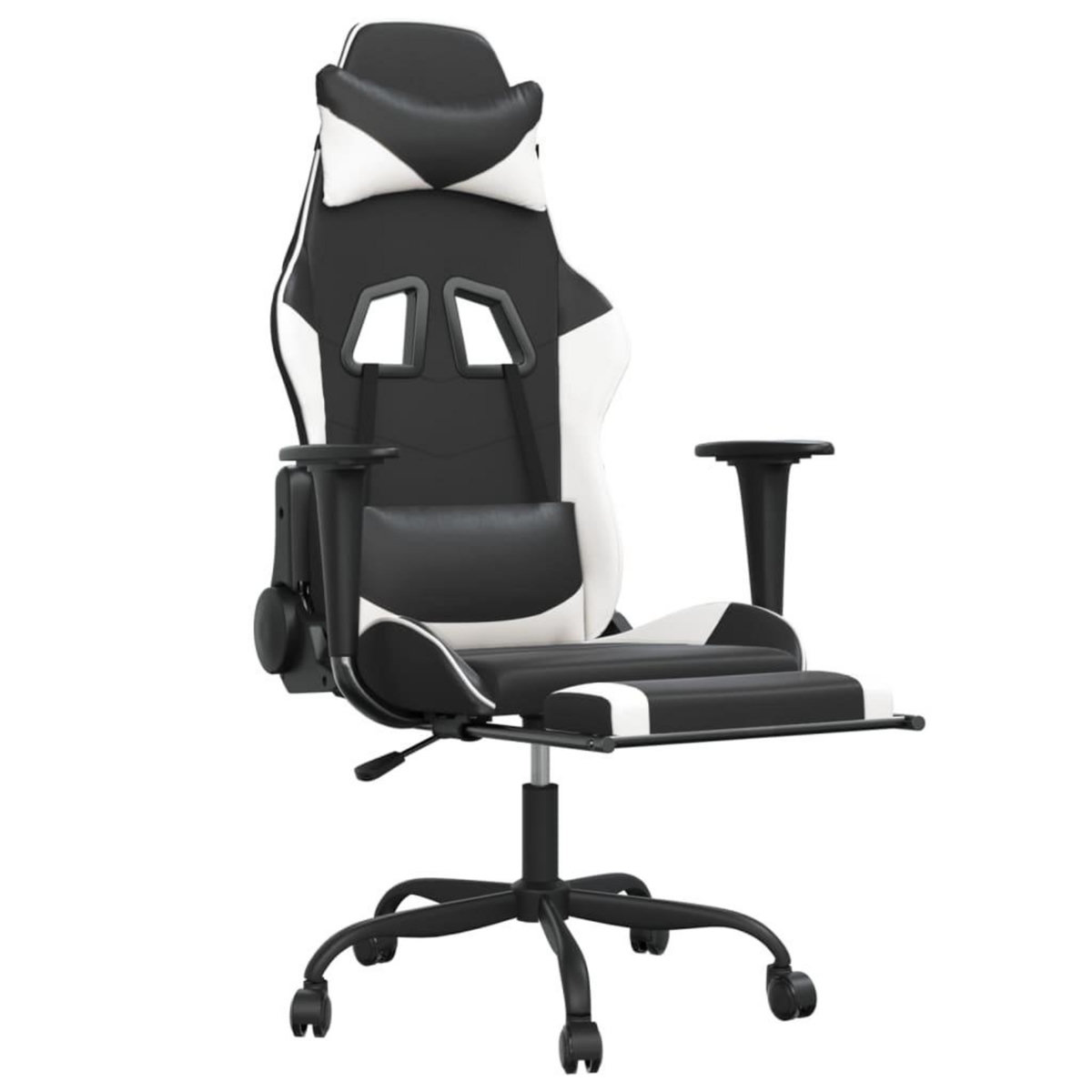 VIDAXL Chaise de jeu de massage avec repose-pied Noir&Blanc Similicuir