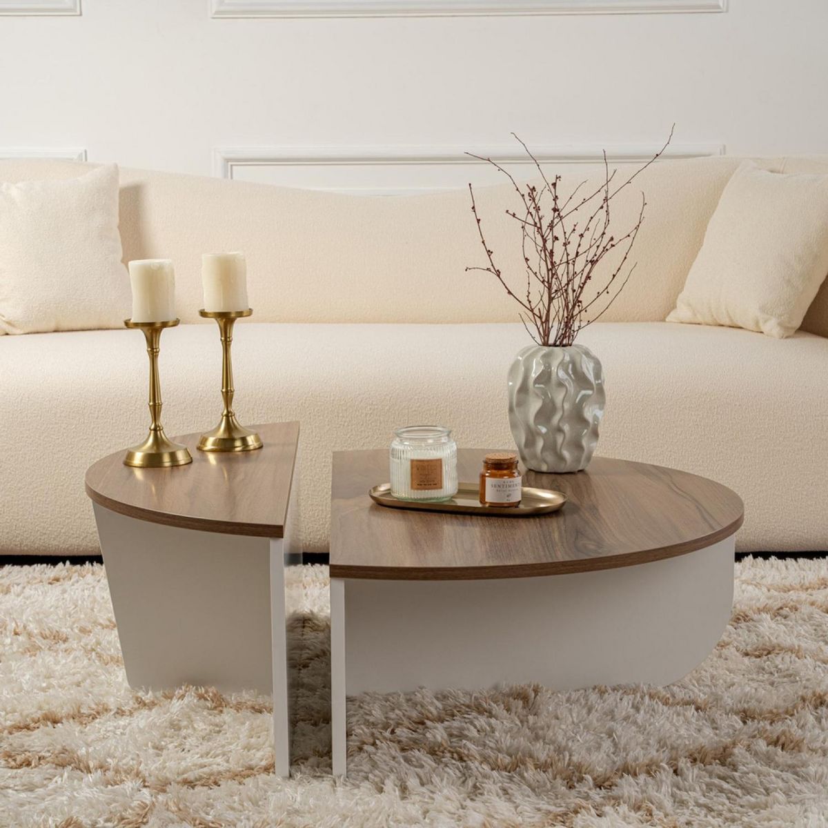 CONCEPT USINE Table basse ronde duo effet travertin 90cm XYN