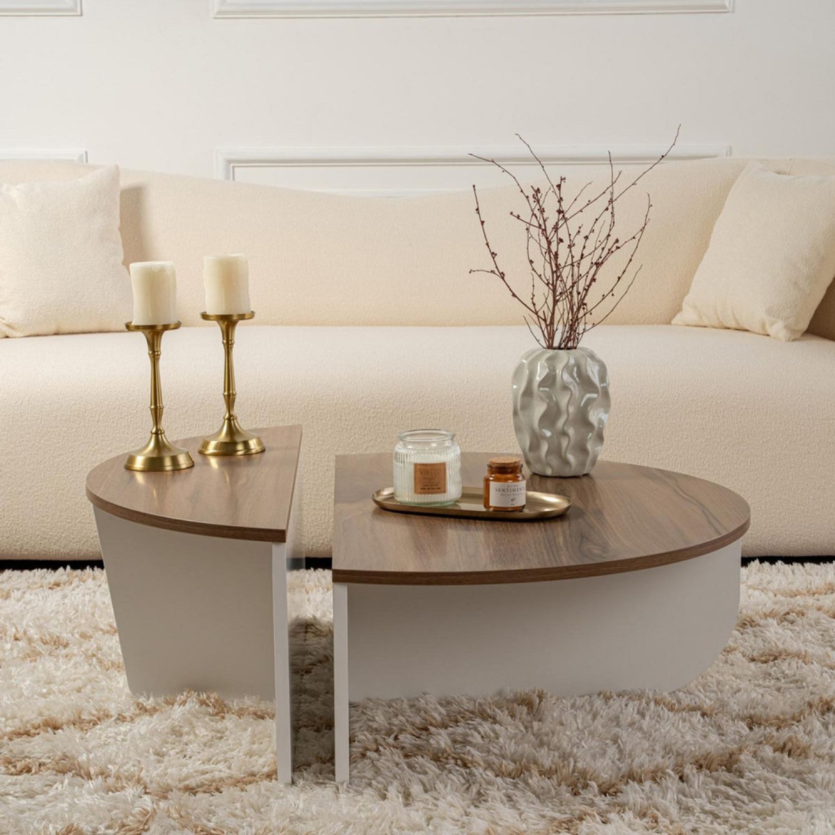 CONCEPT USINE Table basse ronde duo effet travertin 90cm XYN