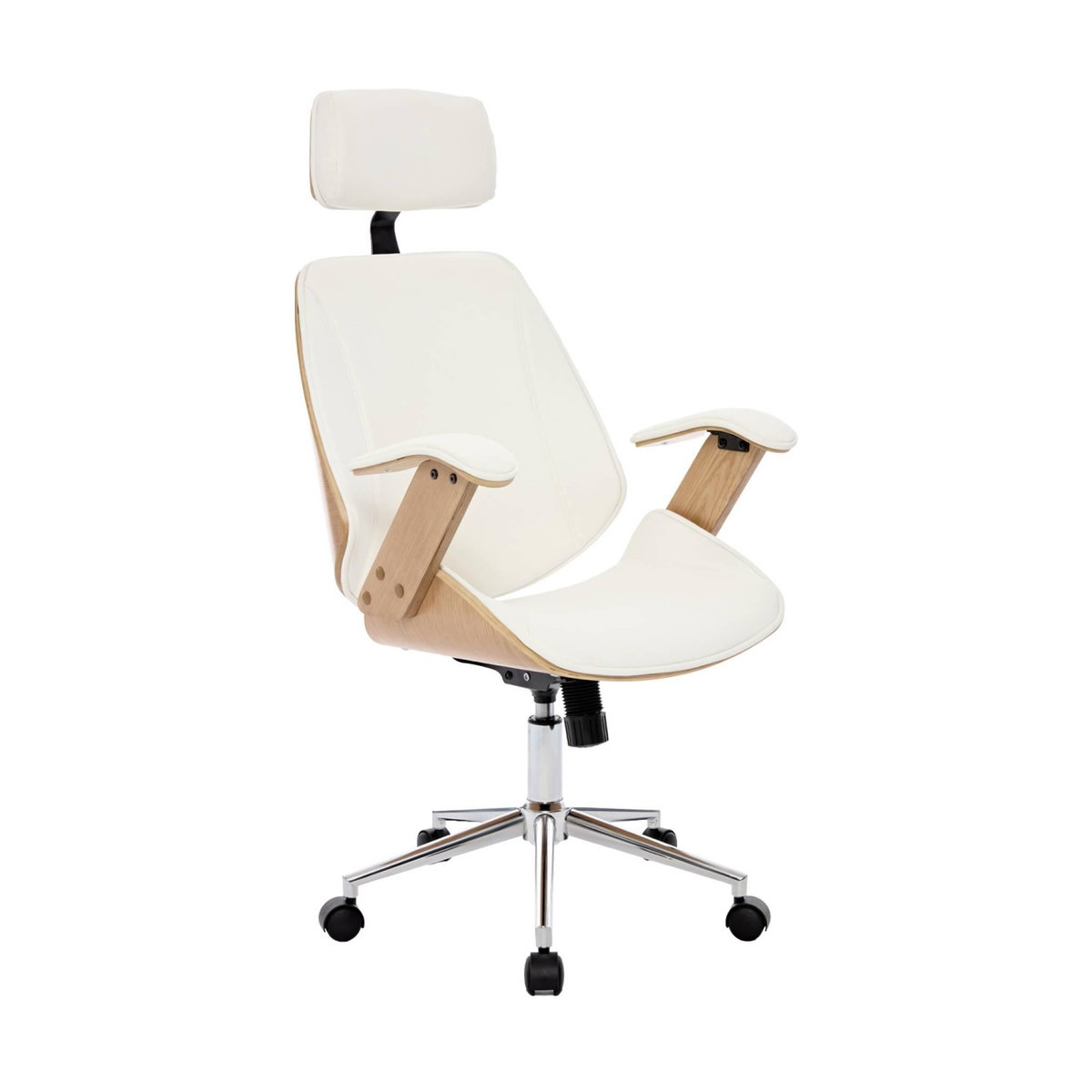 SWEEEK Chaise de bureau à roulettes décor bois courbé et simili cuir