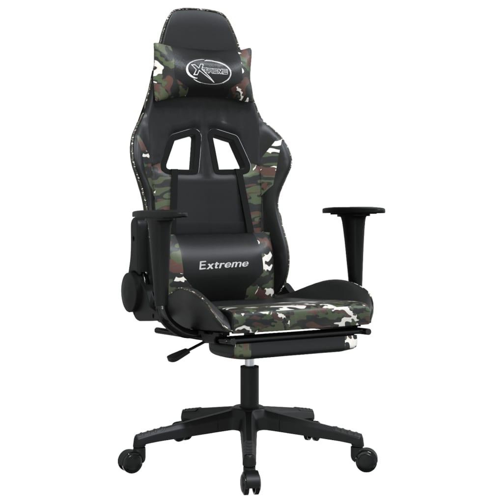 Voir la diapositive 2 : VIDAXL Chaise de jeu avec repose-pied Noir et camouflage Similicuir