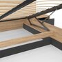 Voir la diapositive 6 : ID MARKET Lit coffre double SANTA avec tête de lit + tables de chevets intégrées et sommier 140 x 190 cm bois et noir