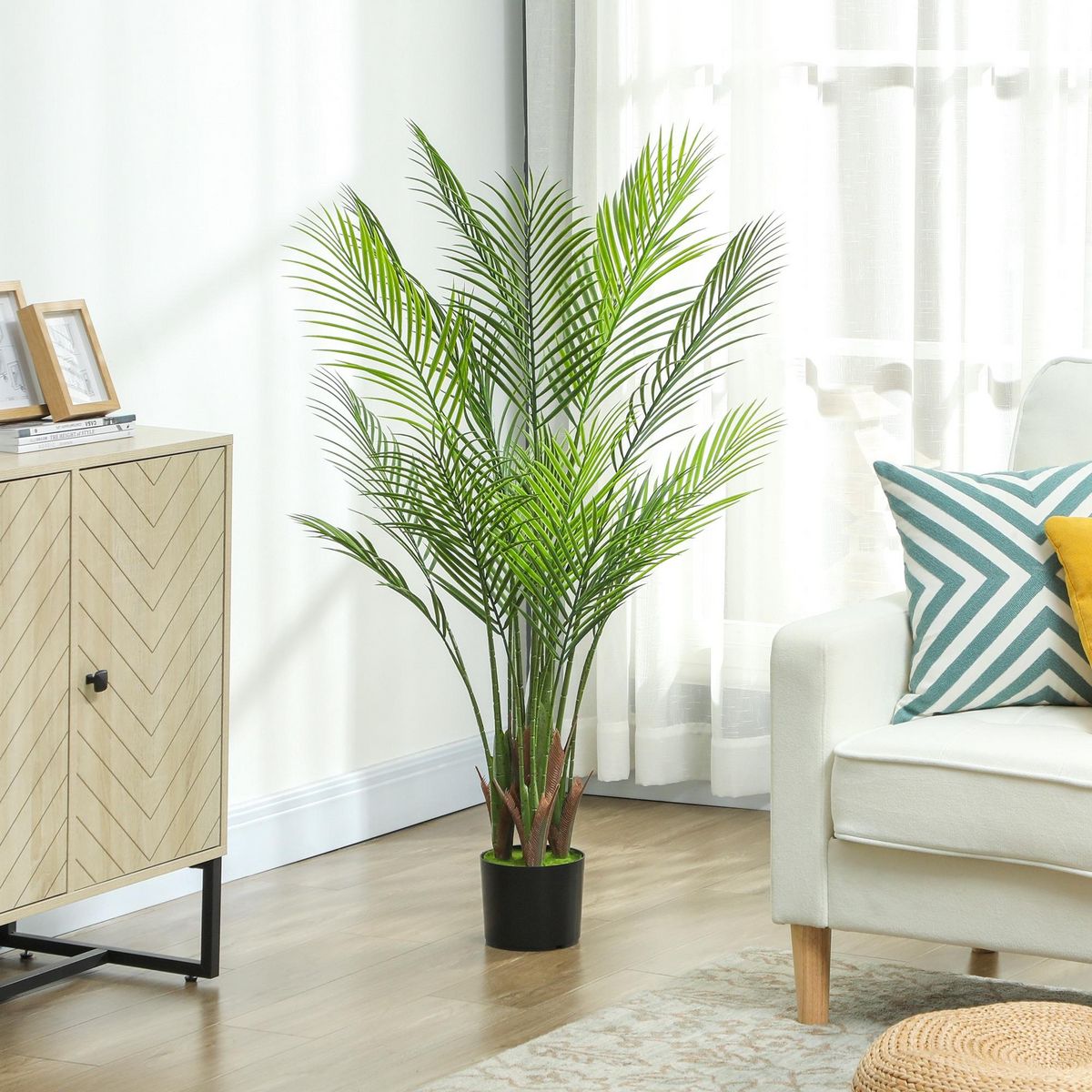 HOMCOM Plante artificielle intérieure palmier H.120cm 4 pieds 20 feuilles grand réalisme PE vert