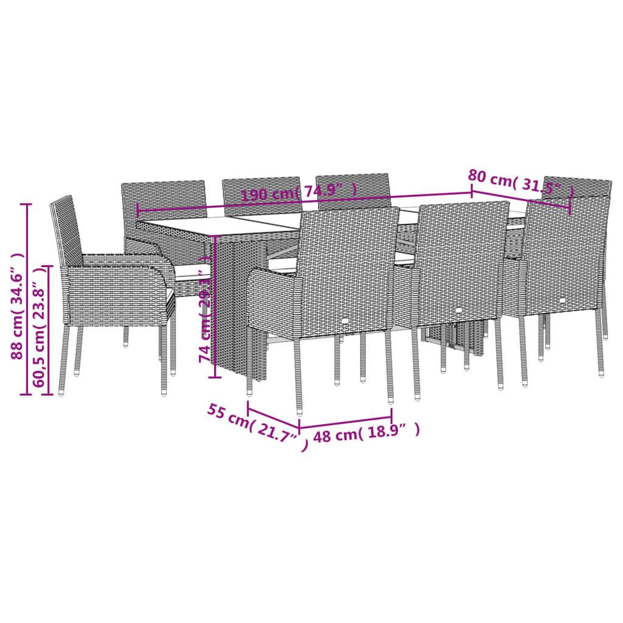 Voir la diapositive 6 : VIDAXL Ensemble a manger de jardin 9pcs coussins noir resine tressee