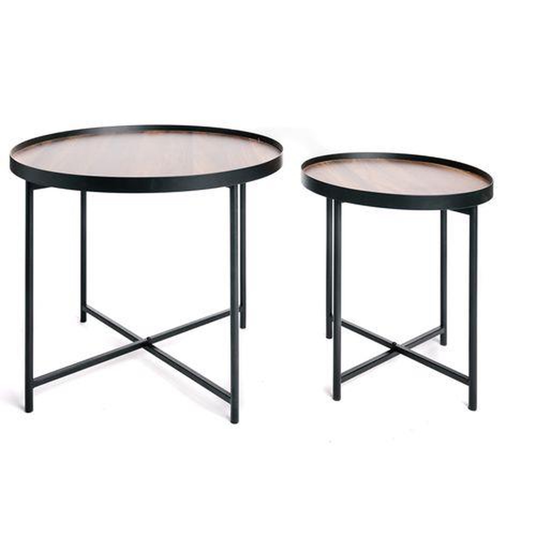 Voir la diapositive 5 : KB8 Lot de 2 tables d'appoint ou tables gigogne ronde en MDF et métal - Marron et noir