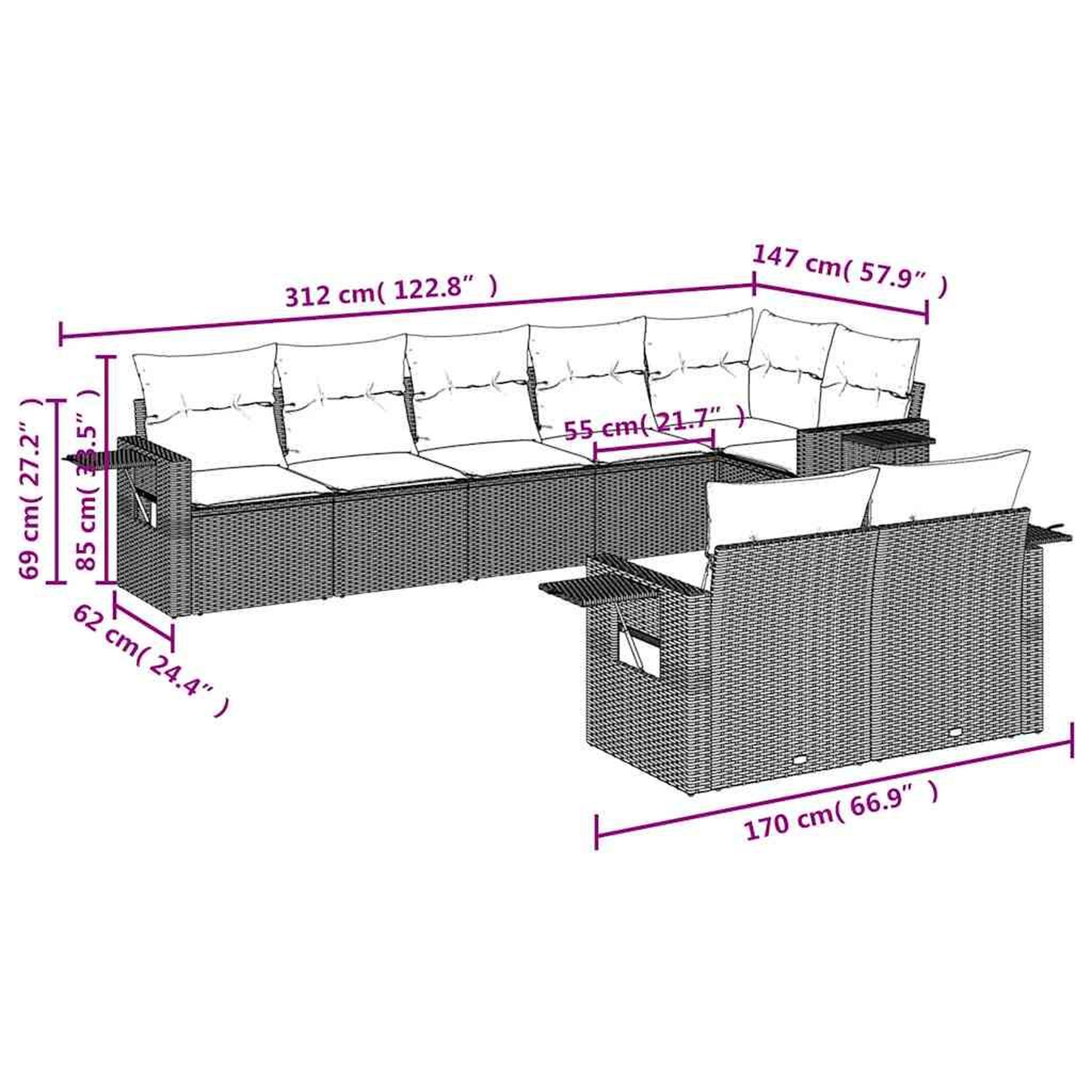 Voir la diapositive 6 : VIDAXL Salon de jardin 8 pcs avec coussins gris clair resine tressee
