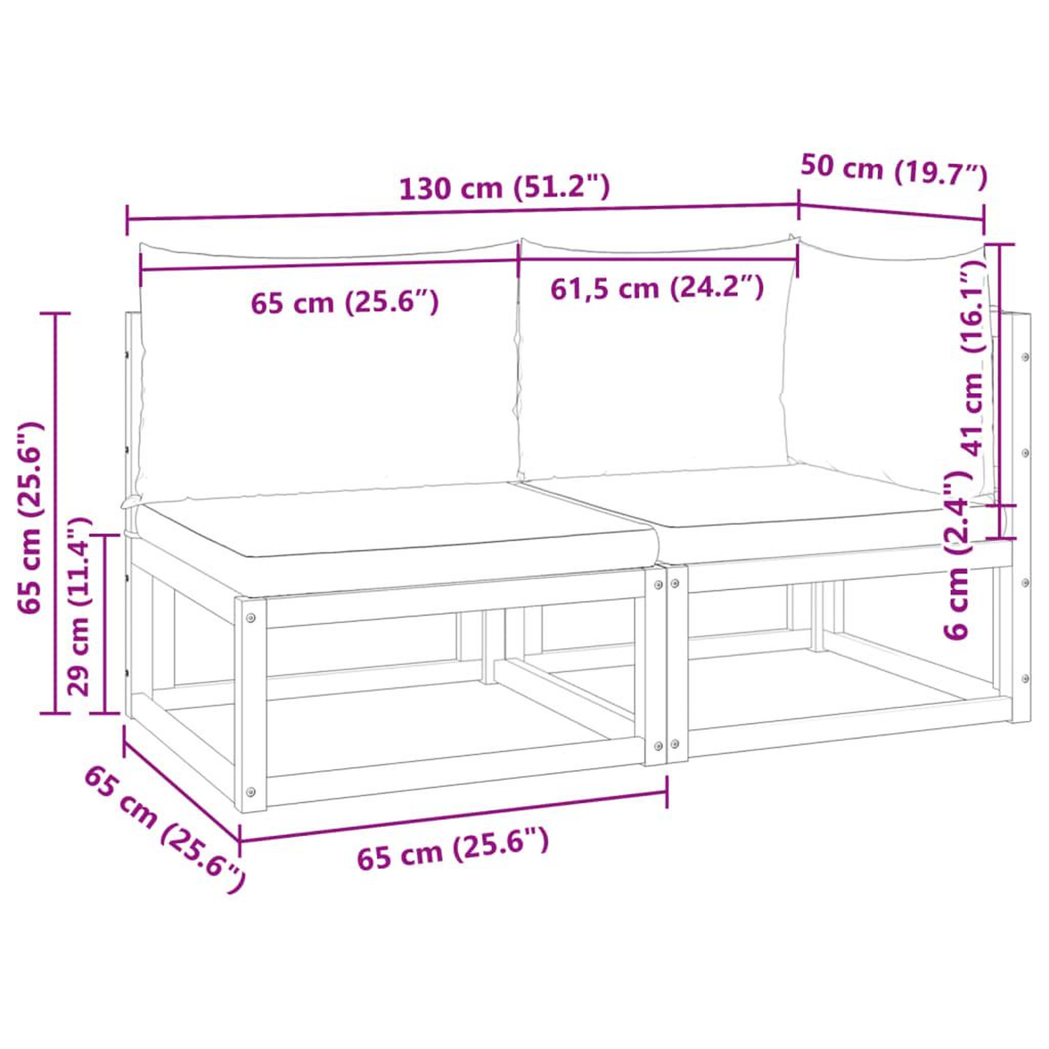 Voir la diapositive 6 : VIDAXL Canape de jardin avec coussins 2 places bois massif d'acacia