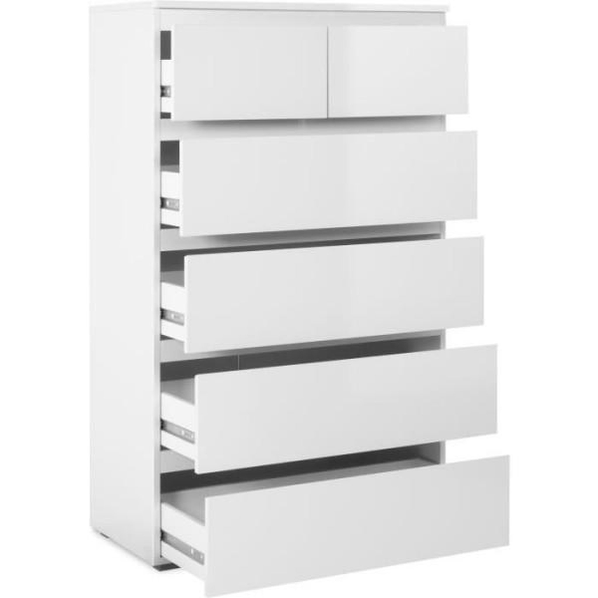 Voir la diapositive 4 : MARKET24 Commode capetown - décor blanc brillant - 6 tiroirs - l80 x h131,5 x p40 cm
