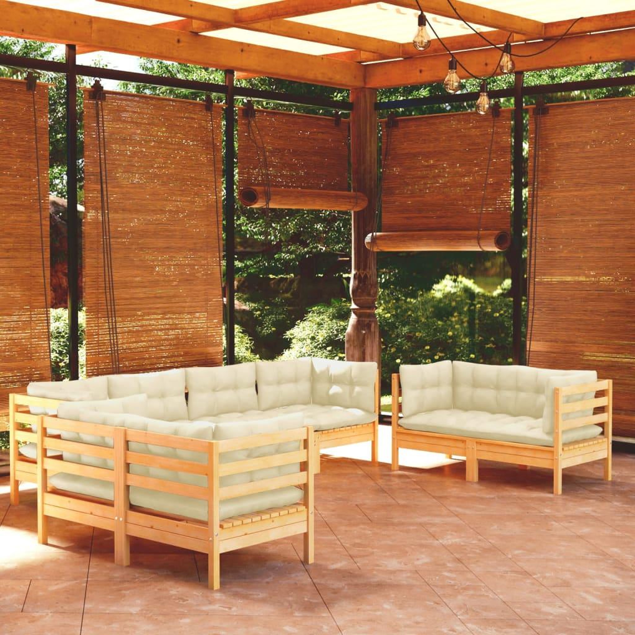 Voir la diapositive 1 : VIDAXL Salon de jardin 8 pcs avec coussins creme Bois de pin massif