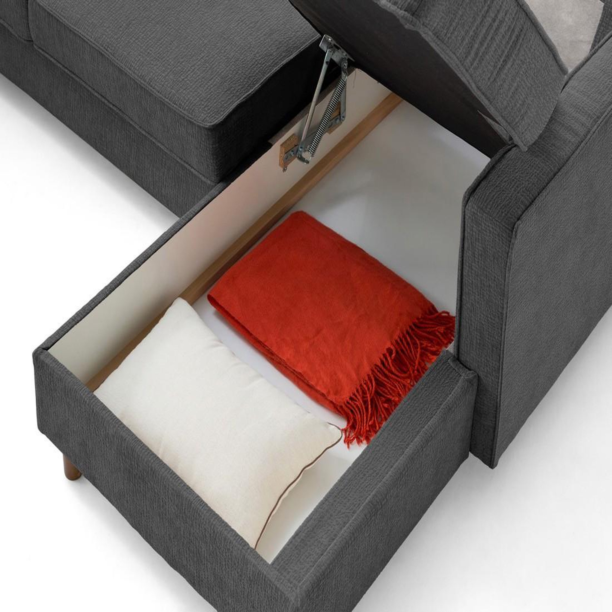 Voir la diapositive 3 : LISA DESIGN Jake - canapé panoramique d'angle gauche 7 places convertible avec coffre en tissu velours relief