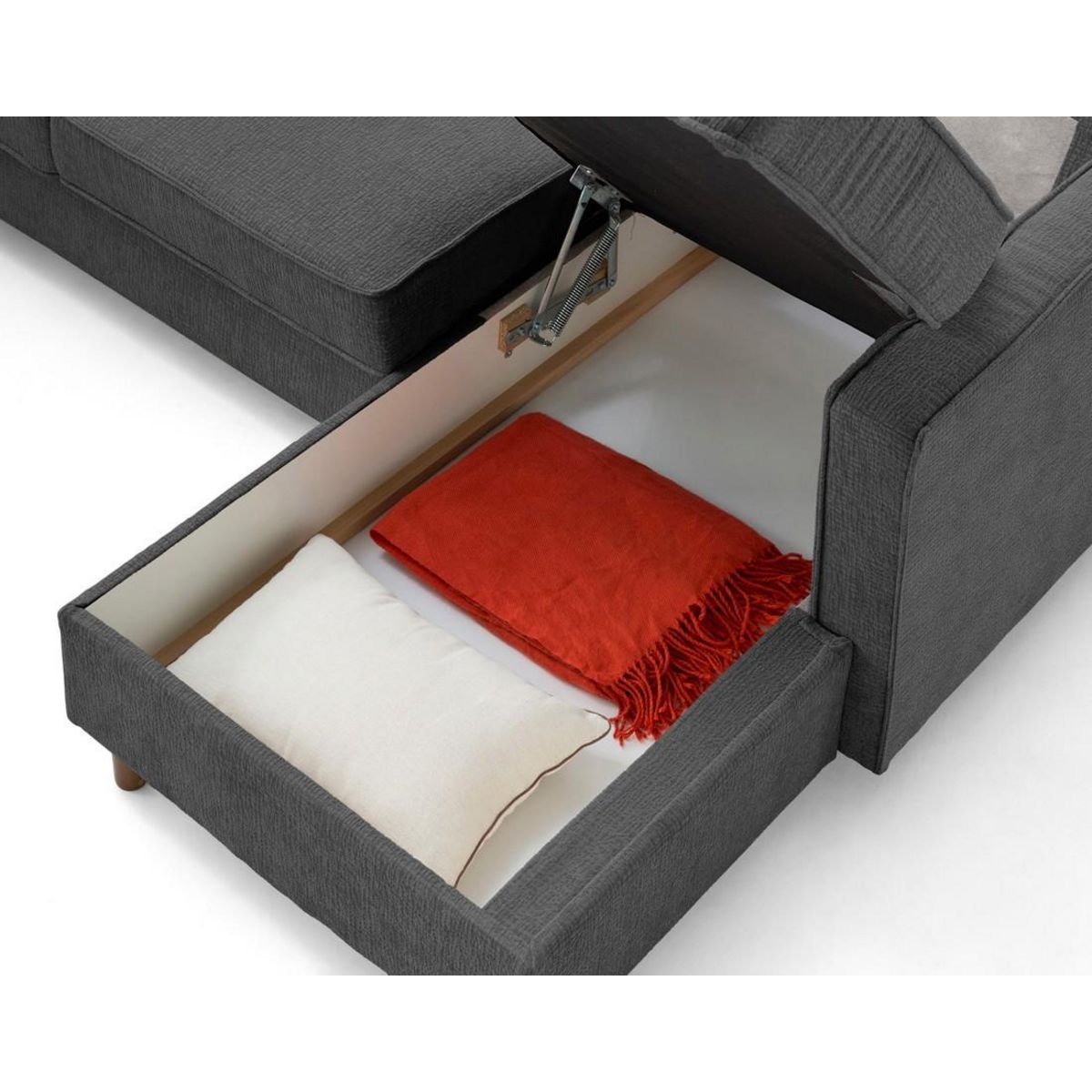 LISA DESIGN Jake - canapé panoramique d'angle gauche 7 places convertible avec coffre en tissu velours relief