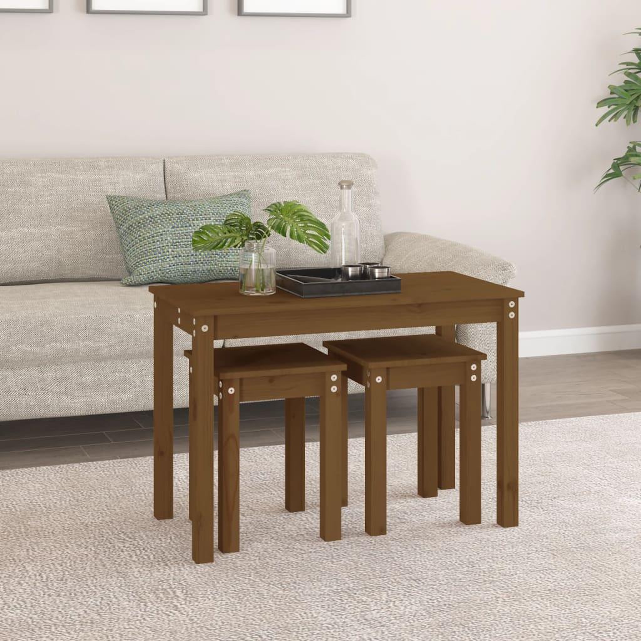 Voir la diapositive 3 : VIDAXL Tables gigognes 3 pcs Marron miel Bois de pin massif