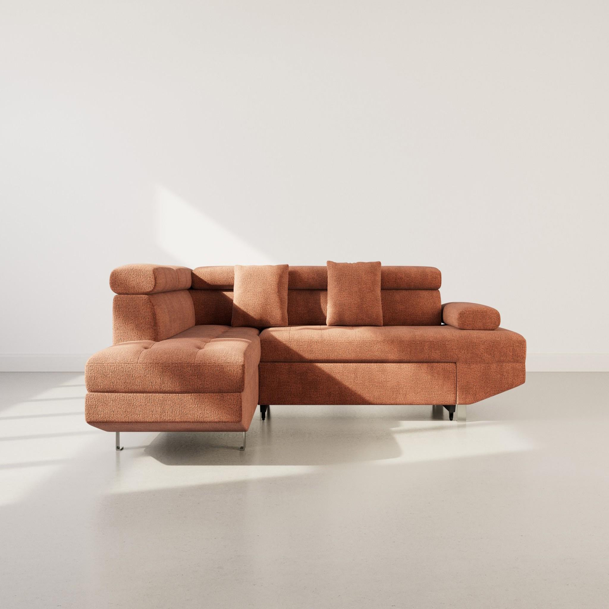 Voir la diapositive 6 : BEST MOBILIER Margaux - canapé d'angle gauche 5 places convertible avec coffre et têtières réglables en velours texturé