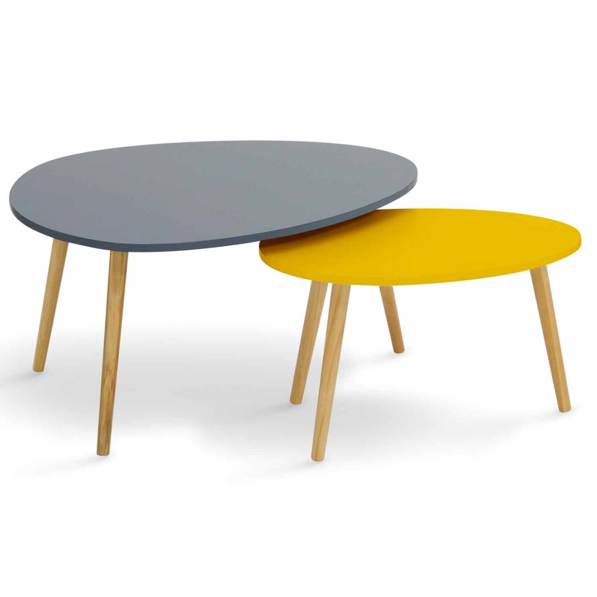 ID MARKET Lot de 2 tables basses gigognes GAIA laquées gris jaune scandinave