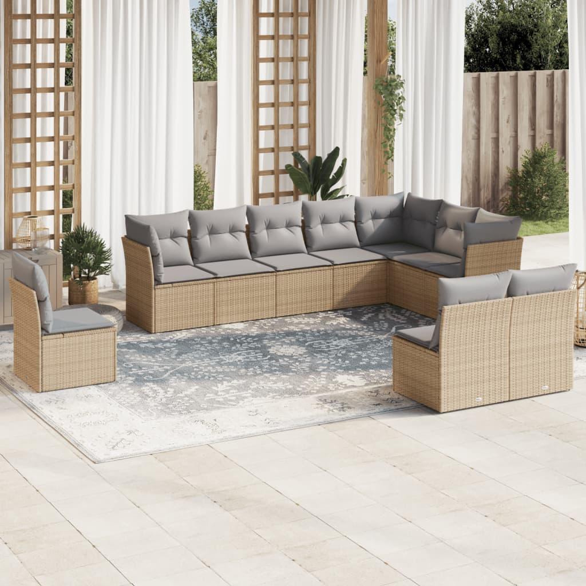VIDAXL Salon de jardin avec coussins 10 pcs beige resine tressee