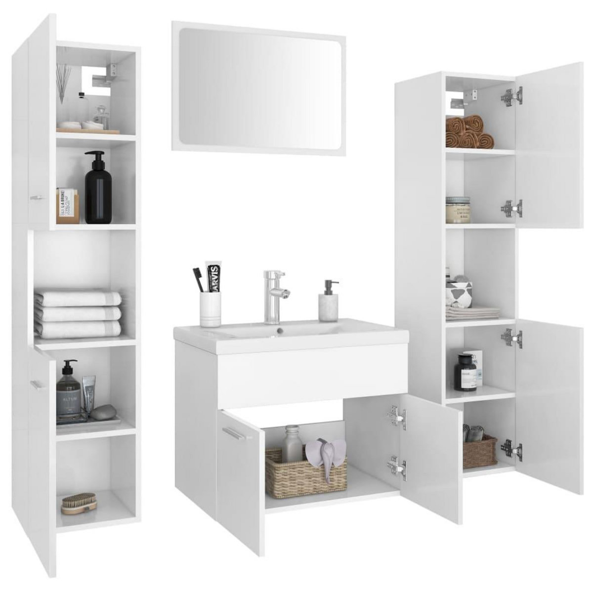 VIDAXL Ensemble de meubles de salle de bain Blanc Agglomere