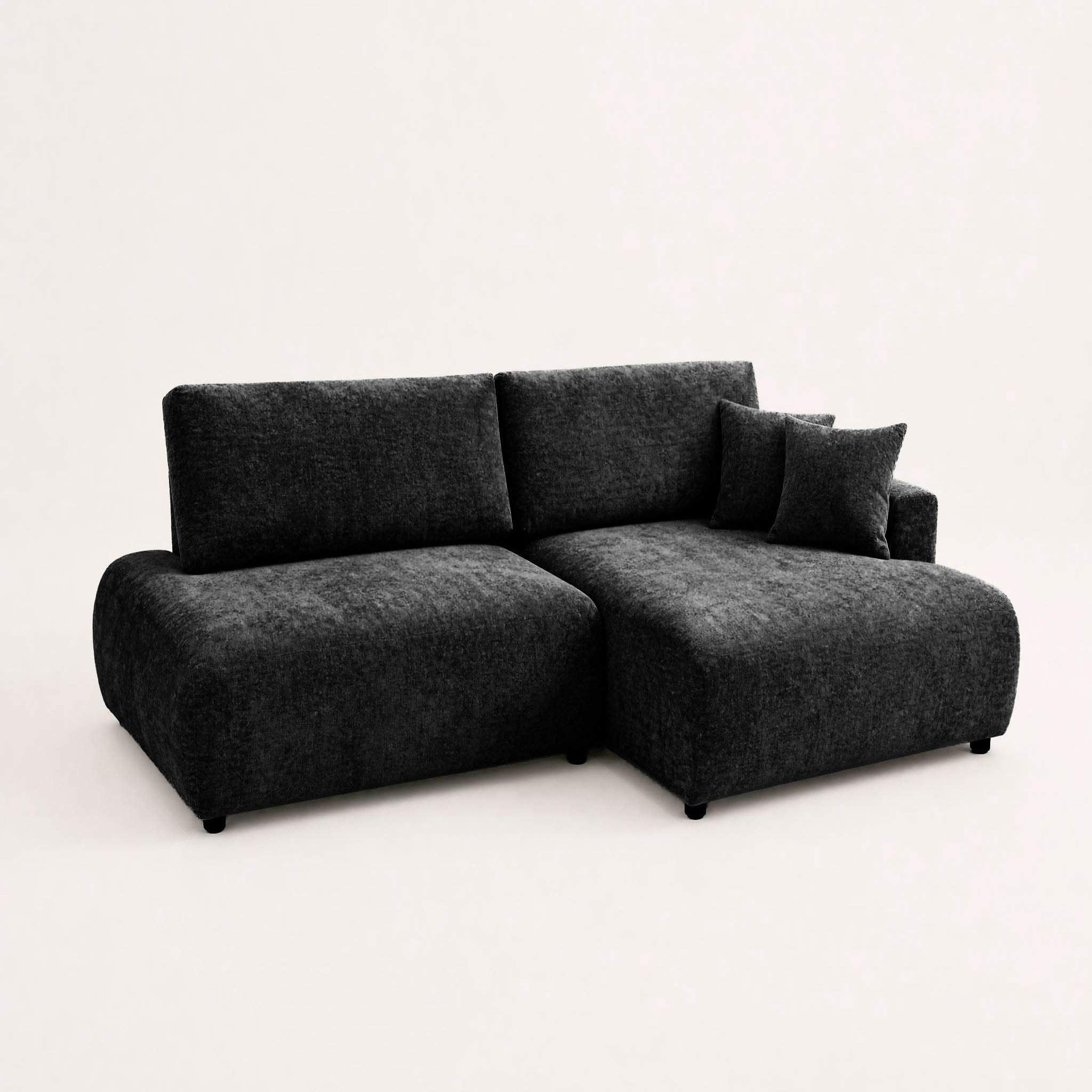Voir la diapositive 3 : BEST MOBILIER Pivoine - canapé d'angle ouvert droit 4 places convertible avec coffre en tissu texturé
