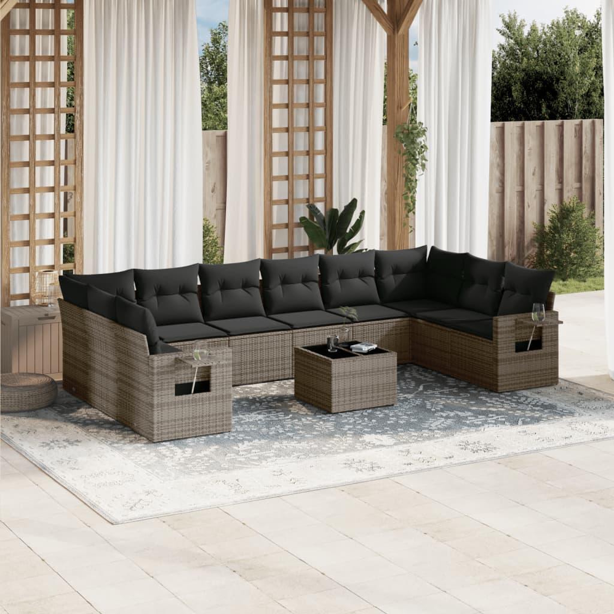 VIDAXL Salon de jardin 11 pcs avec coussins gris resine tressee