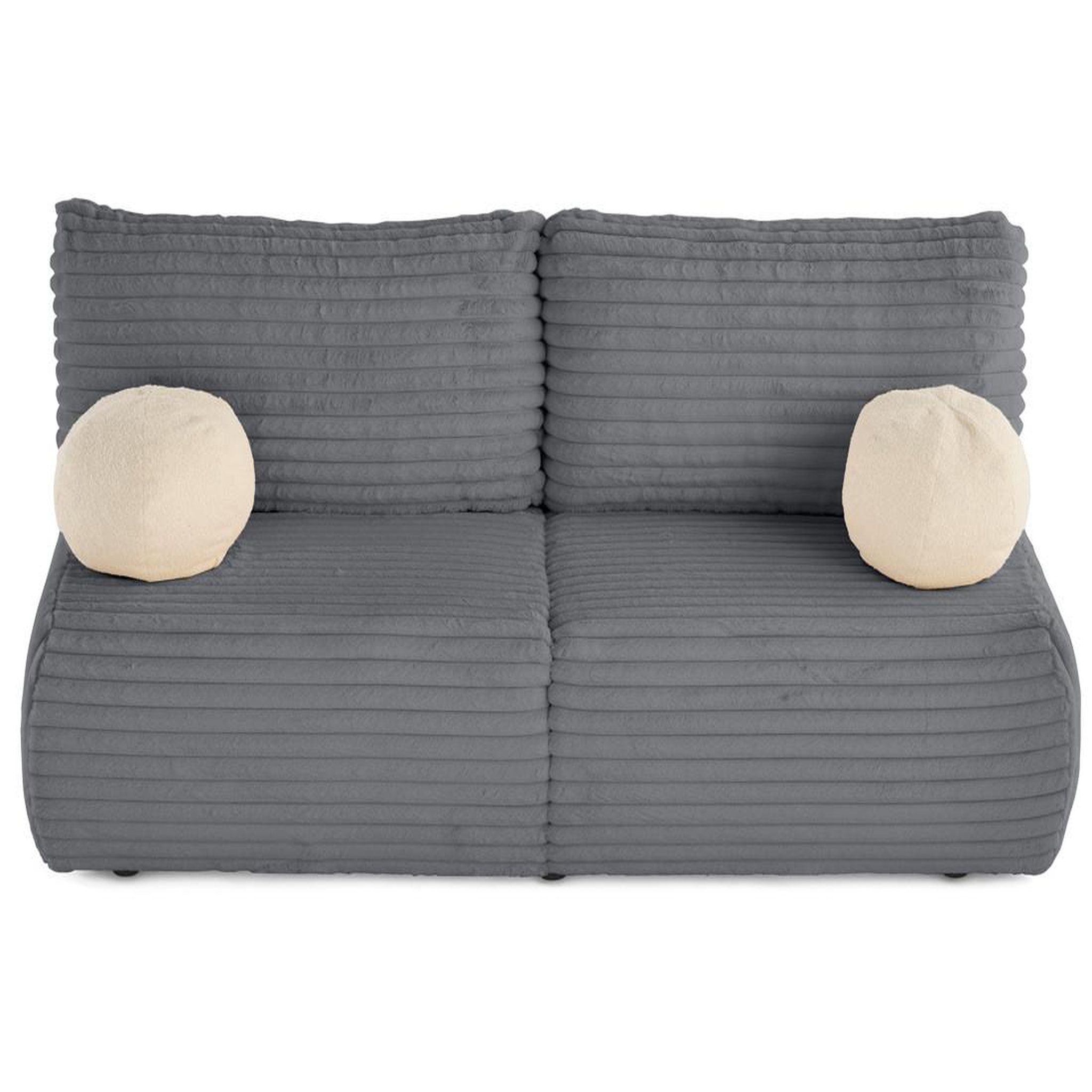 Voir la diapositive 4 : BEST MOBILIER Marvin - canapé 3 places convertible et coffre en fausse fourrure côtelée avec 2 coussins boule inclus